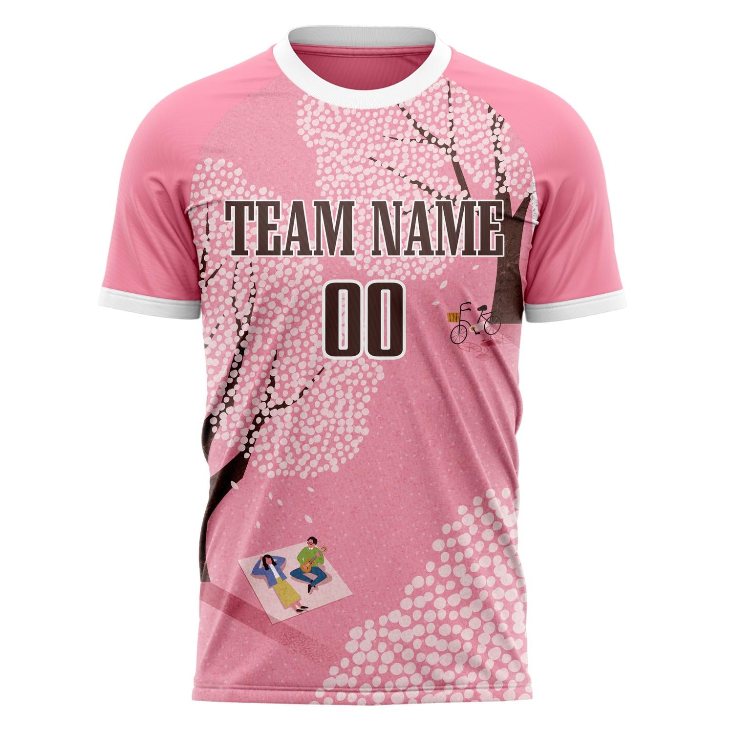 Custom Professional Pink White Cherry Blossom Soccer Jersey