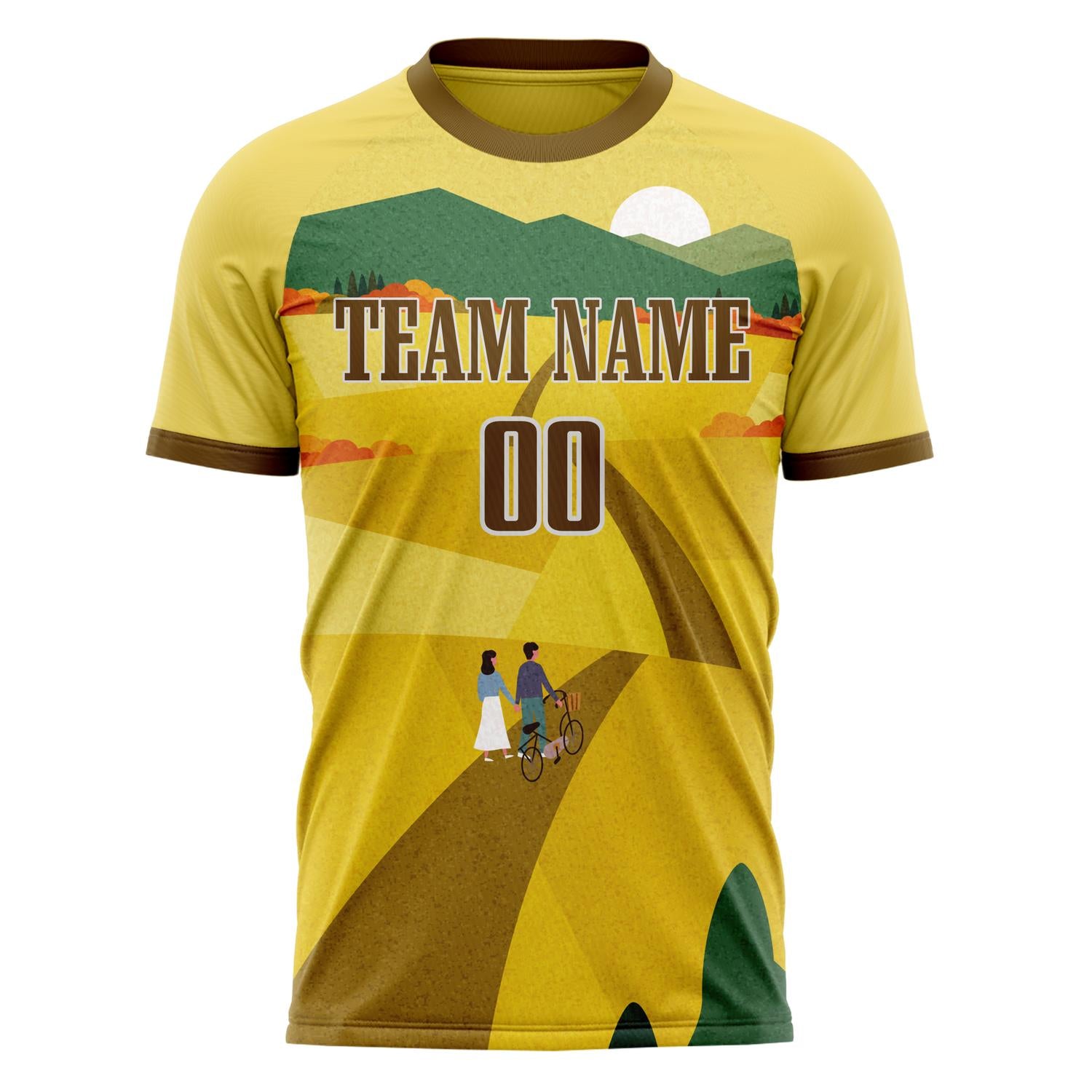 Custom Professional Gold Brown Landscape Soccer Jersey