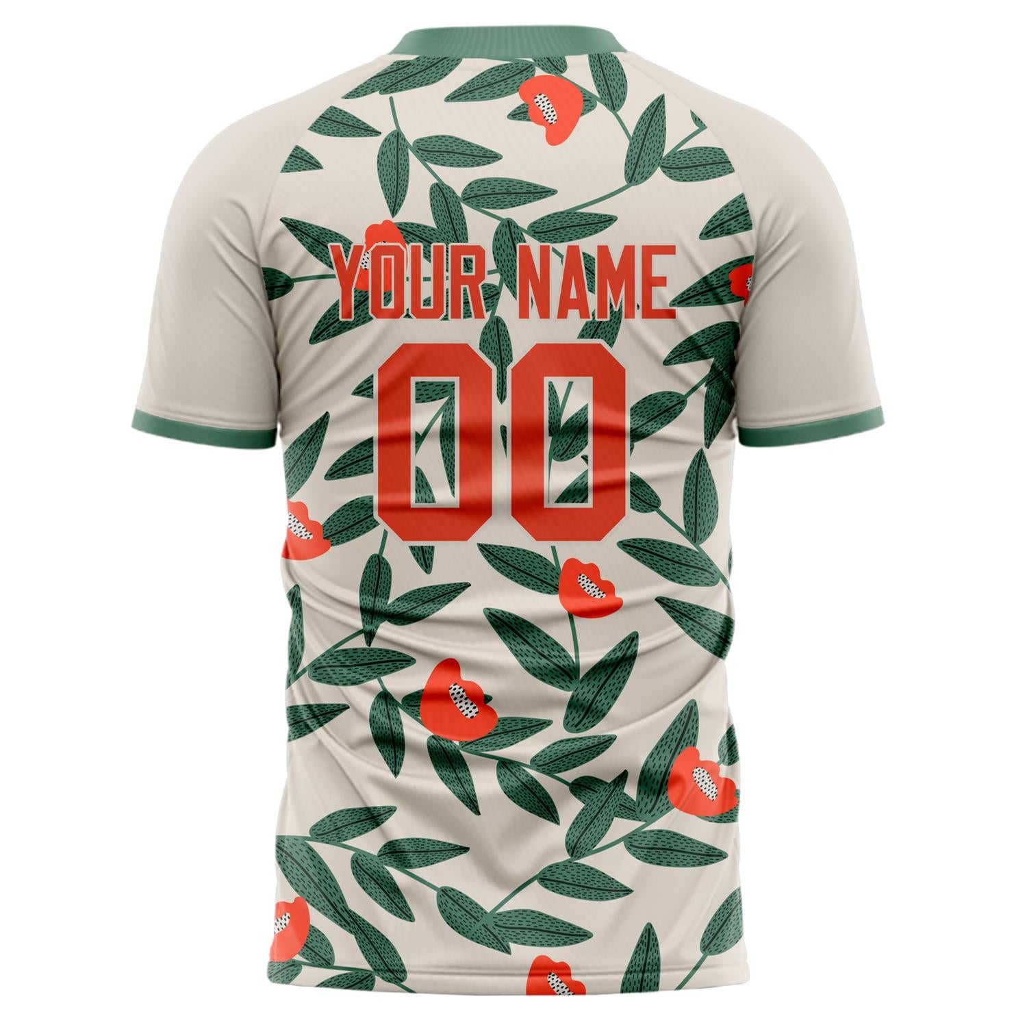 Custom Professional Cream Green Leaf Soccer Jersey