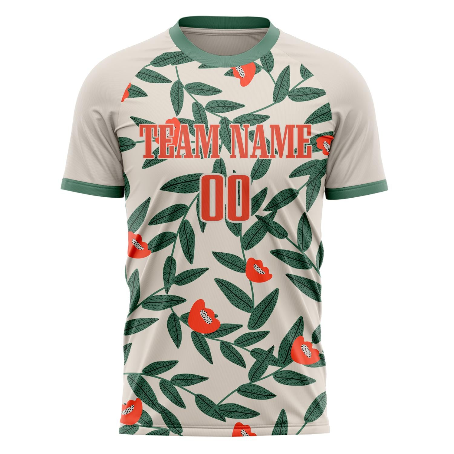 Custom Professional Cream Green Leaf Soccer Jersey