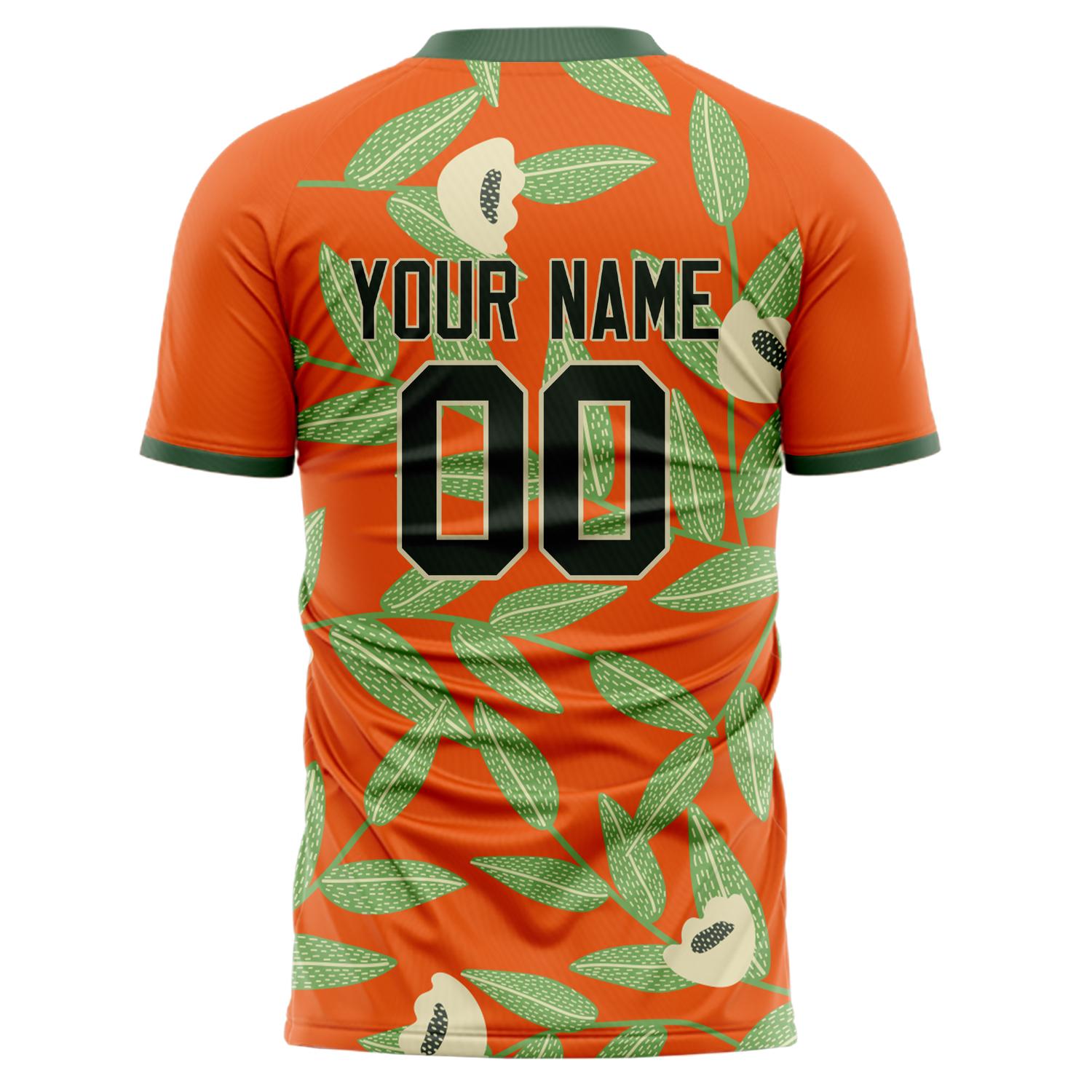 Custom Professional Orange Green Flowers Soccer Jersey
