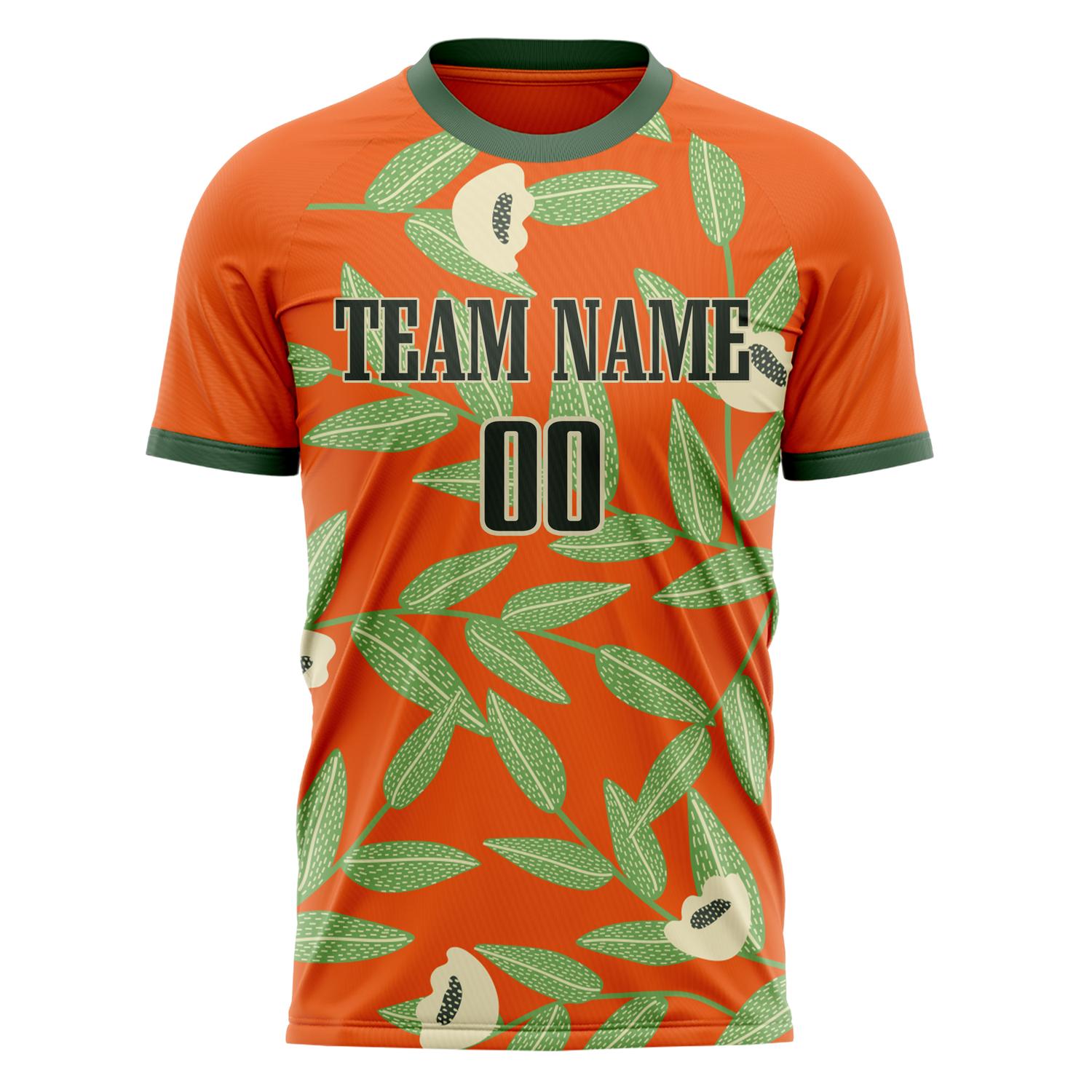Custom Professional Orange Green Flowers Soccer Jersey