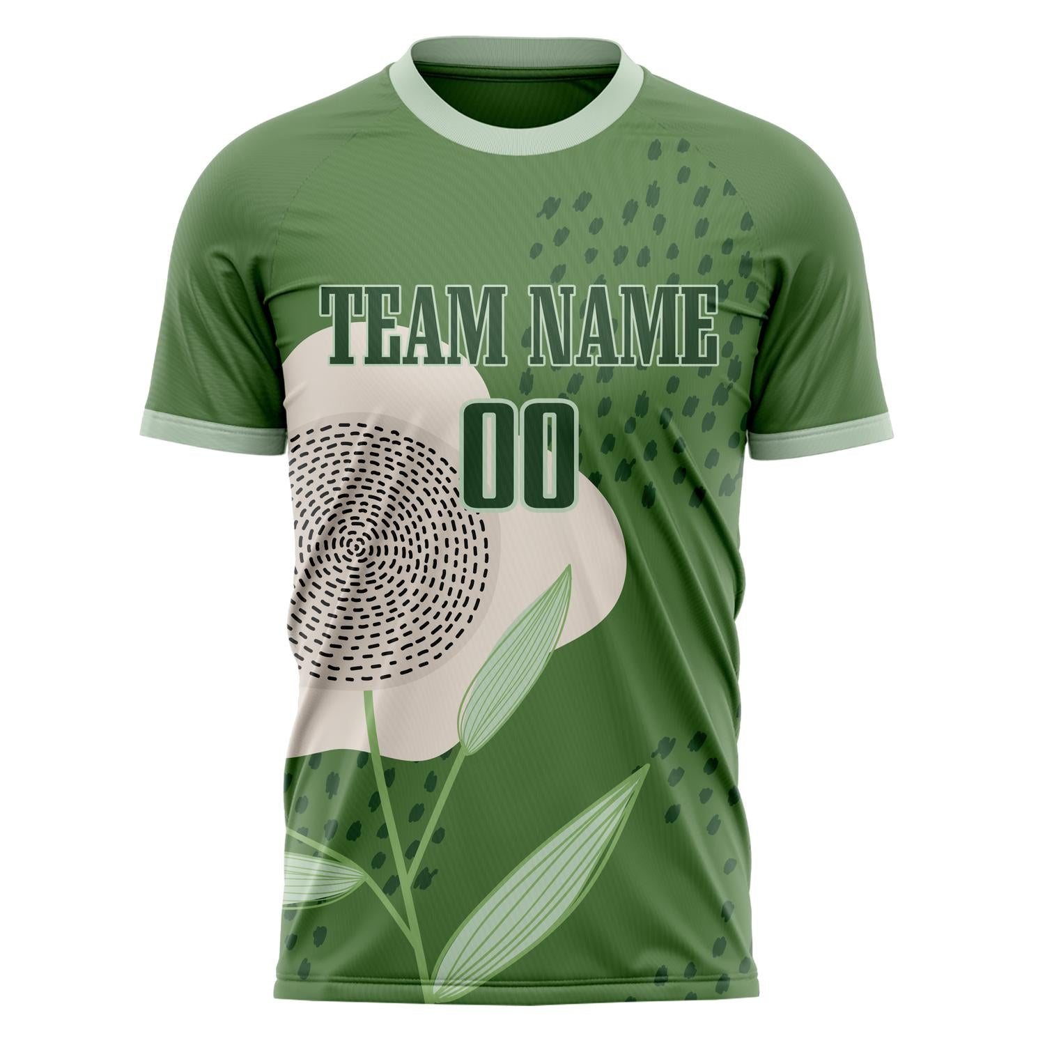 Custom Professional Green Cream Flowers Soccer Jersey