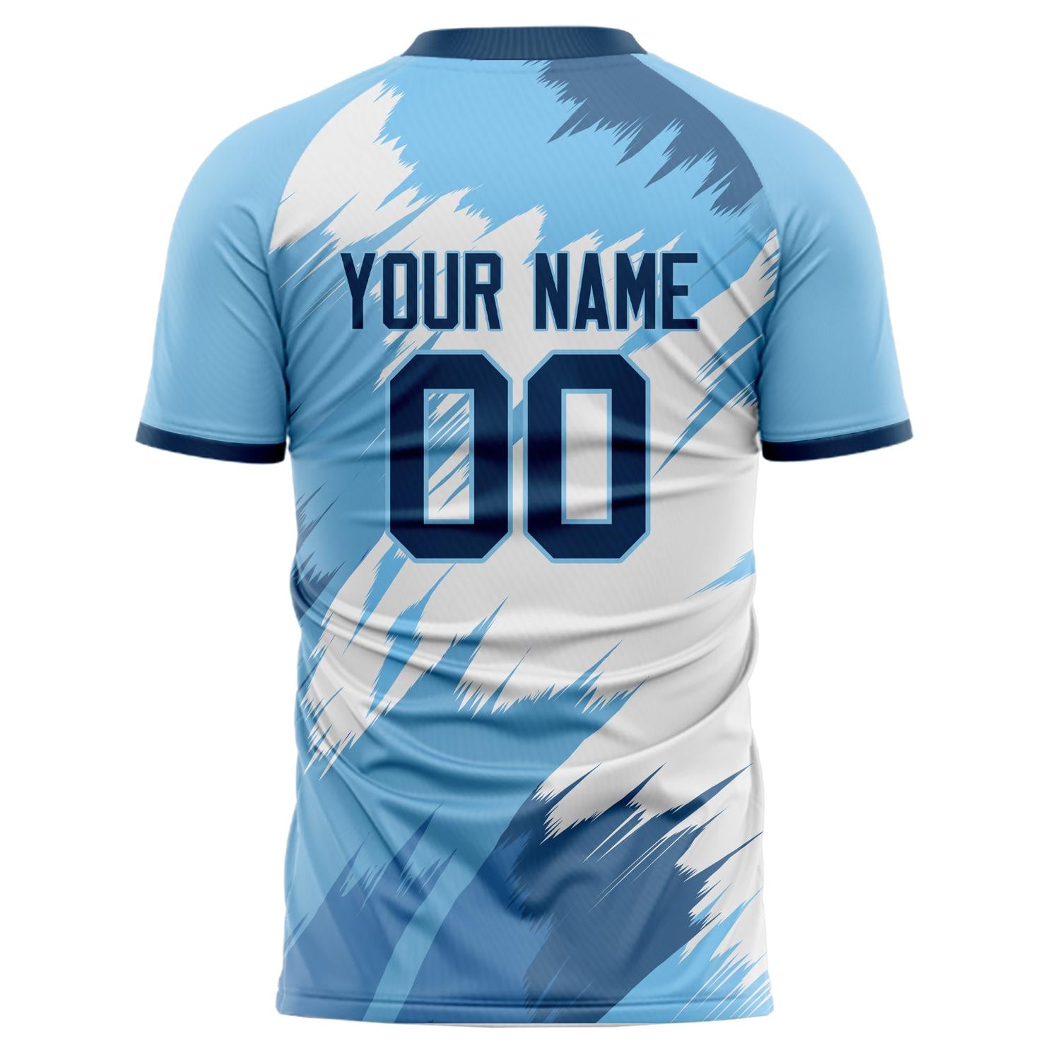 Custom Professional Light Blue White Zigzag Soccer Jersey