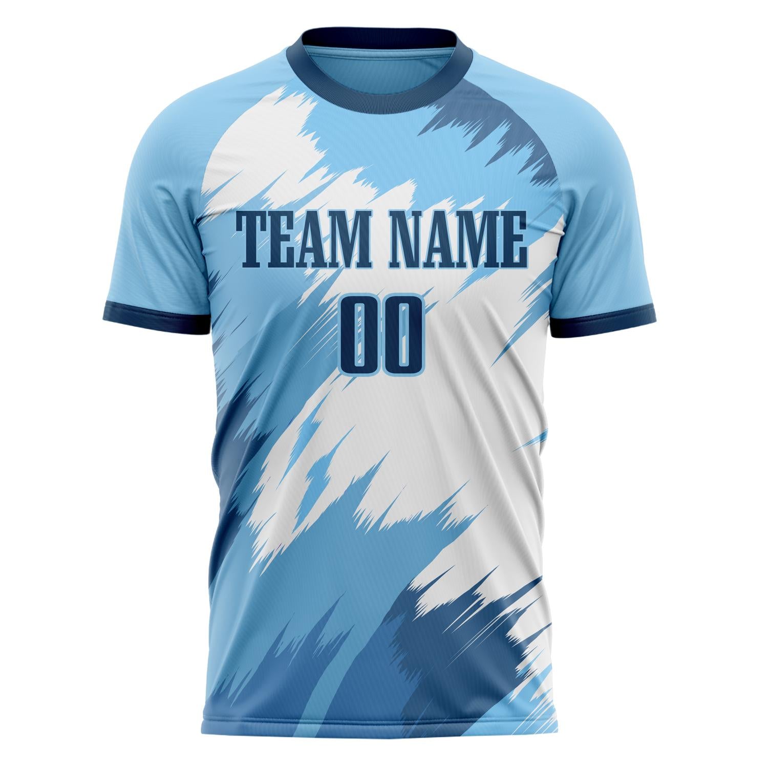 Custom Professional Light Blue White Zigzag Soccer Jersey