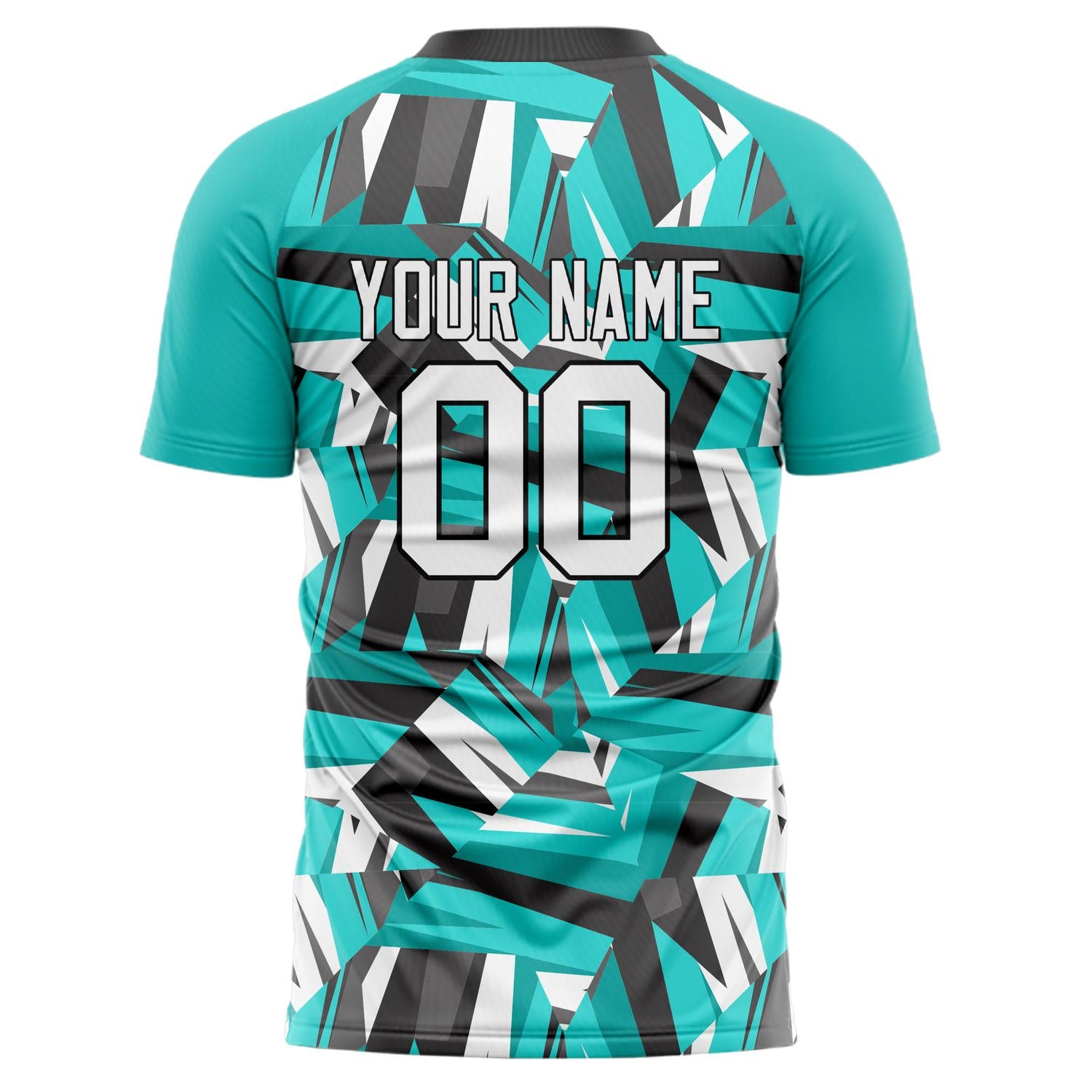 Custom Professional Teal Black Geometric Soccer Jersey