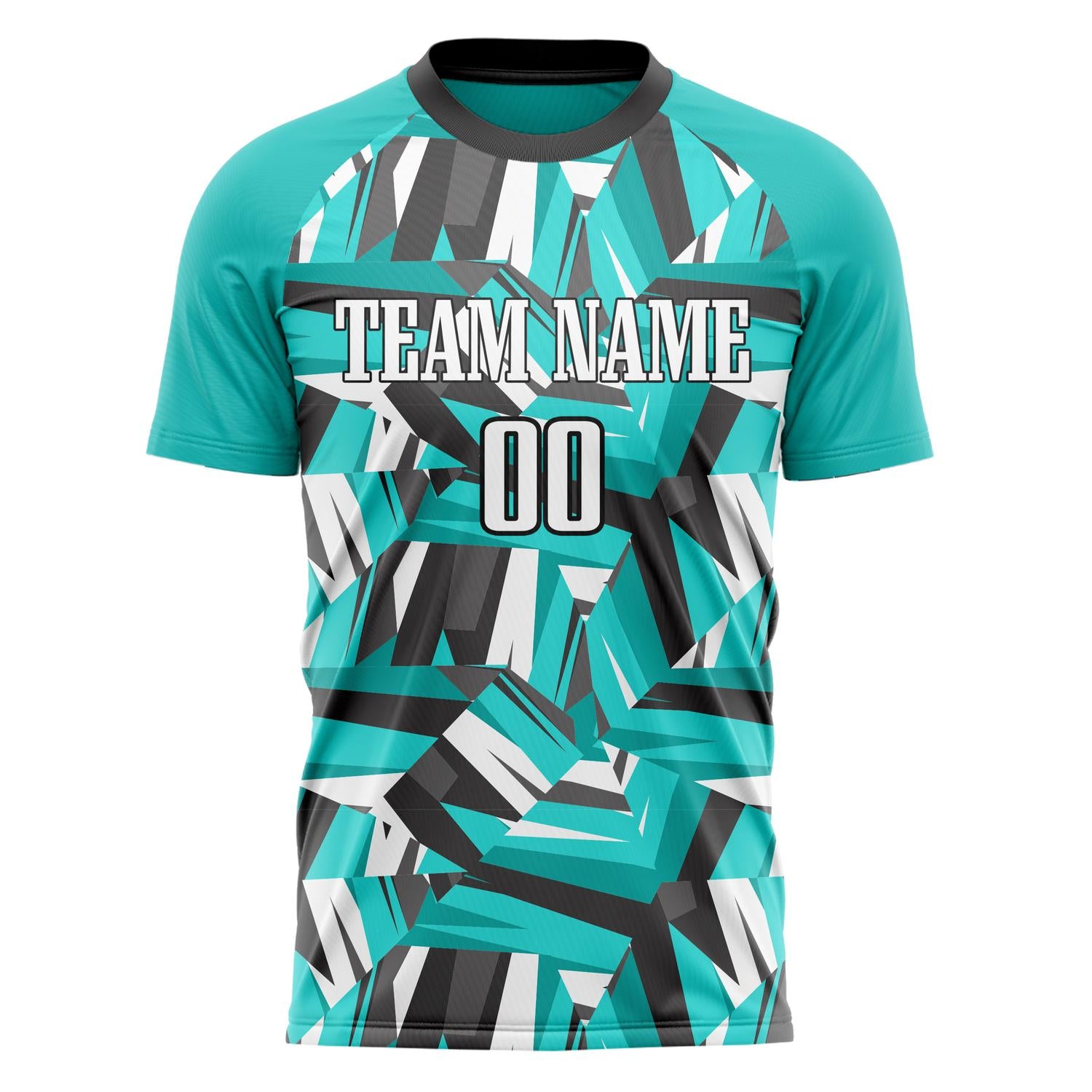 Custom Professional Teal Black Geometric Soccer Jersey