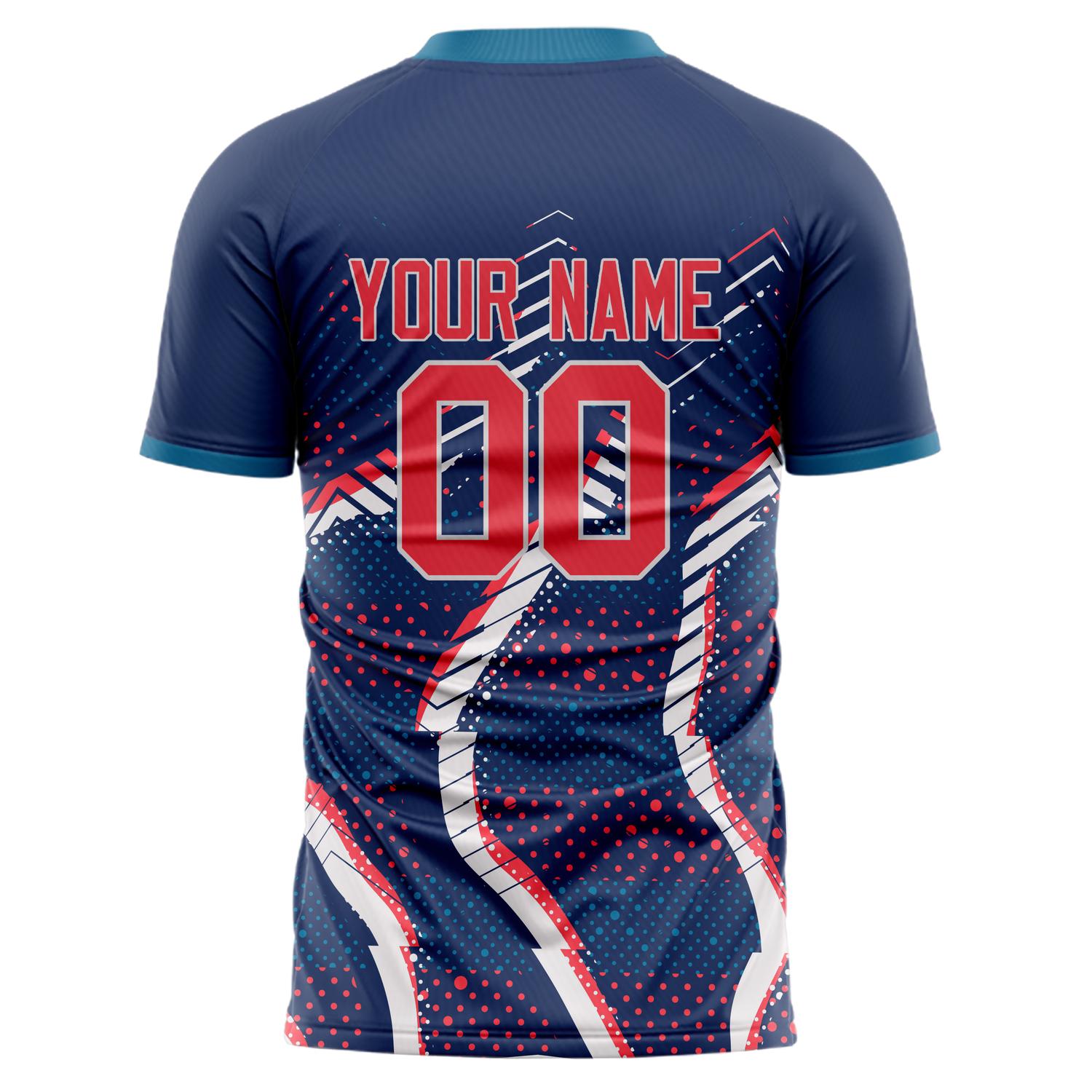 Custom Professional Navy Blue Red Waves Soccer Jersey