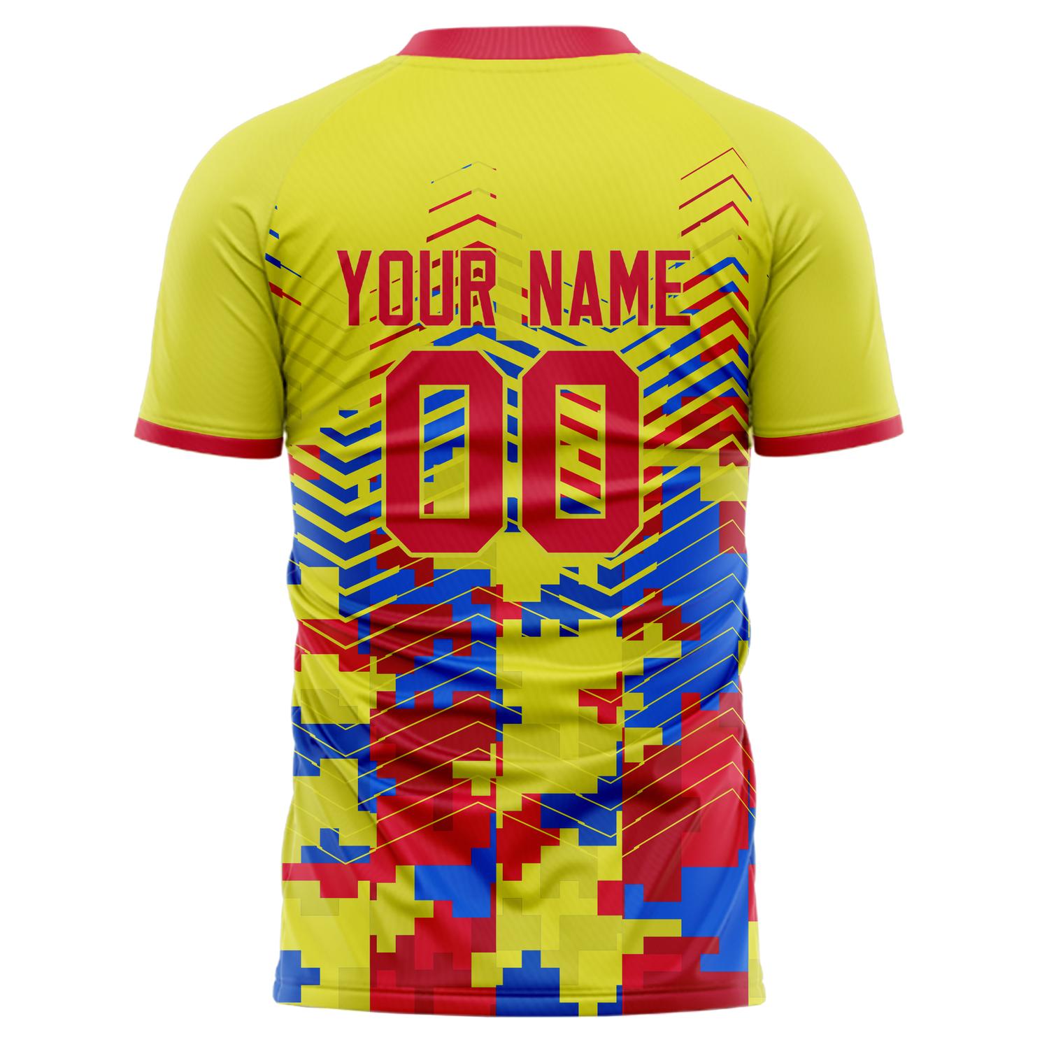 Benutzerdefiniertes Professionelles Gelb Rot Mosaik Fußballtrikot