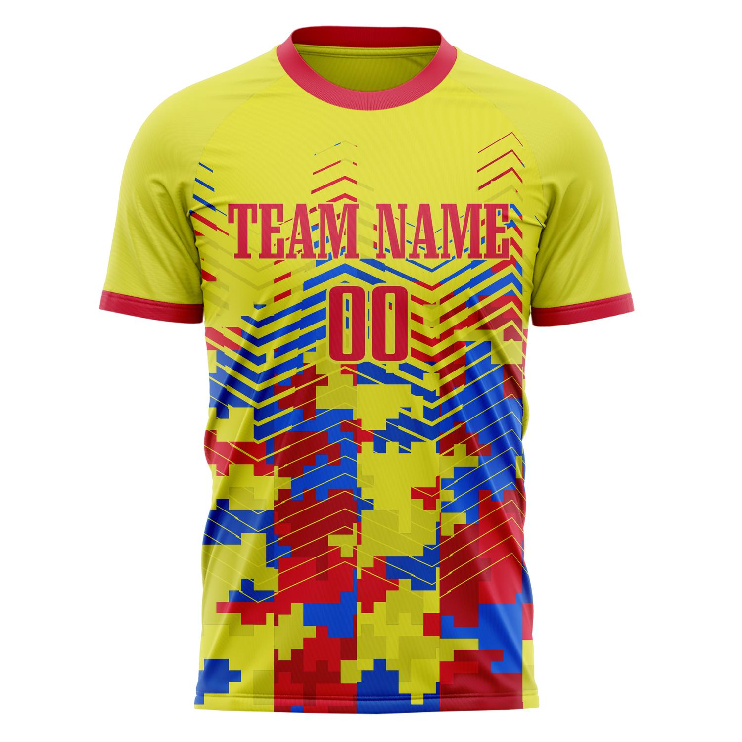 Custom Professional Yellow Red Mosaic Soccer Jersey