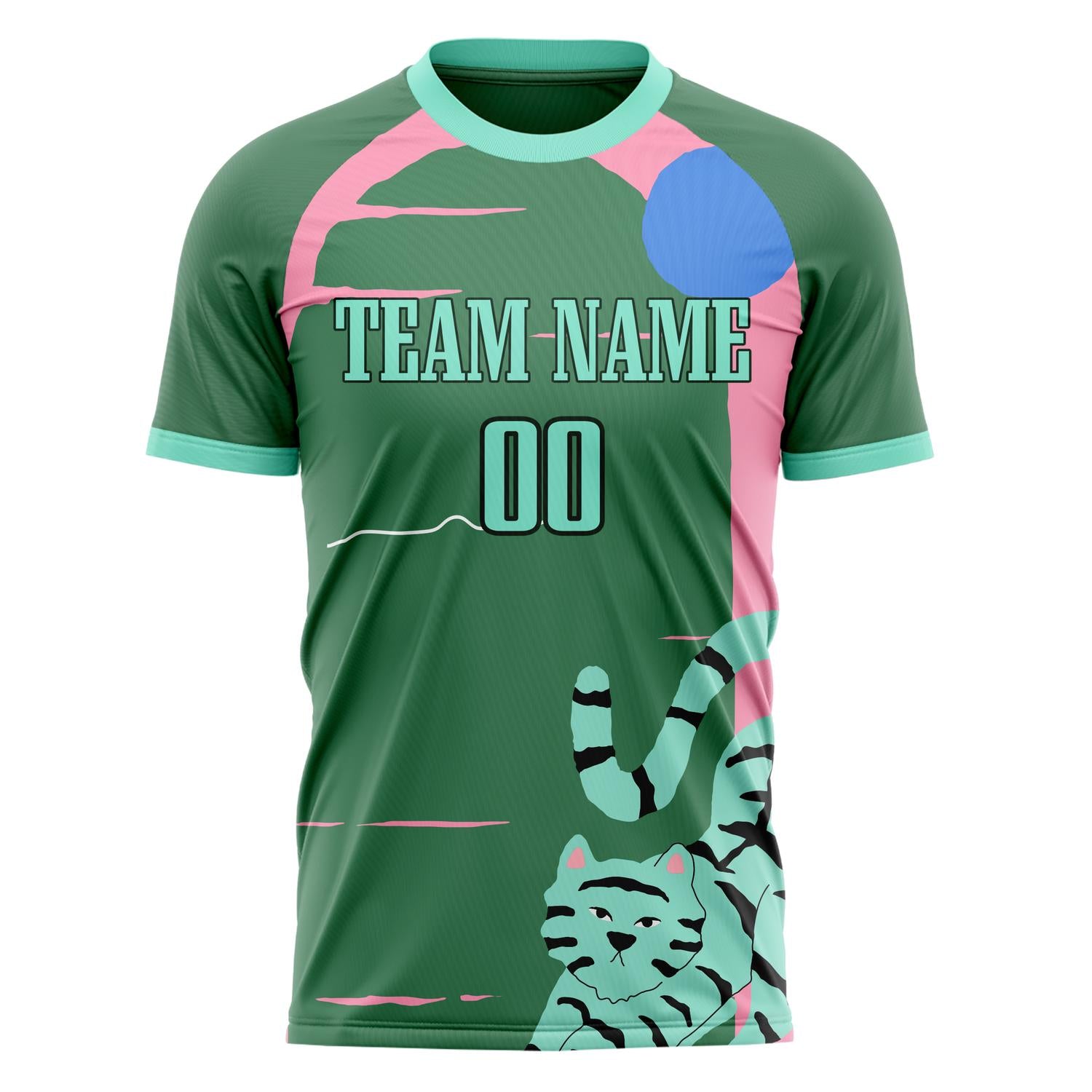 Custom Professional Kelly Green Teal Tiger Soccer Jersey