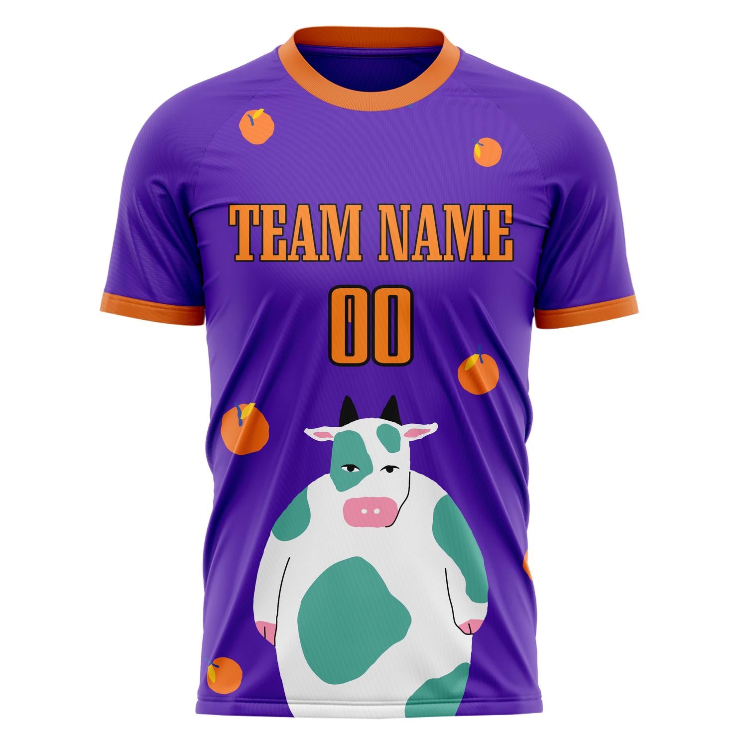 Custom Professional Purple Orange Cow Soccer Jersey