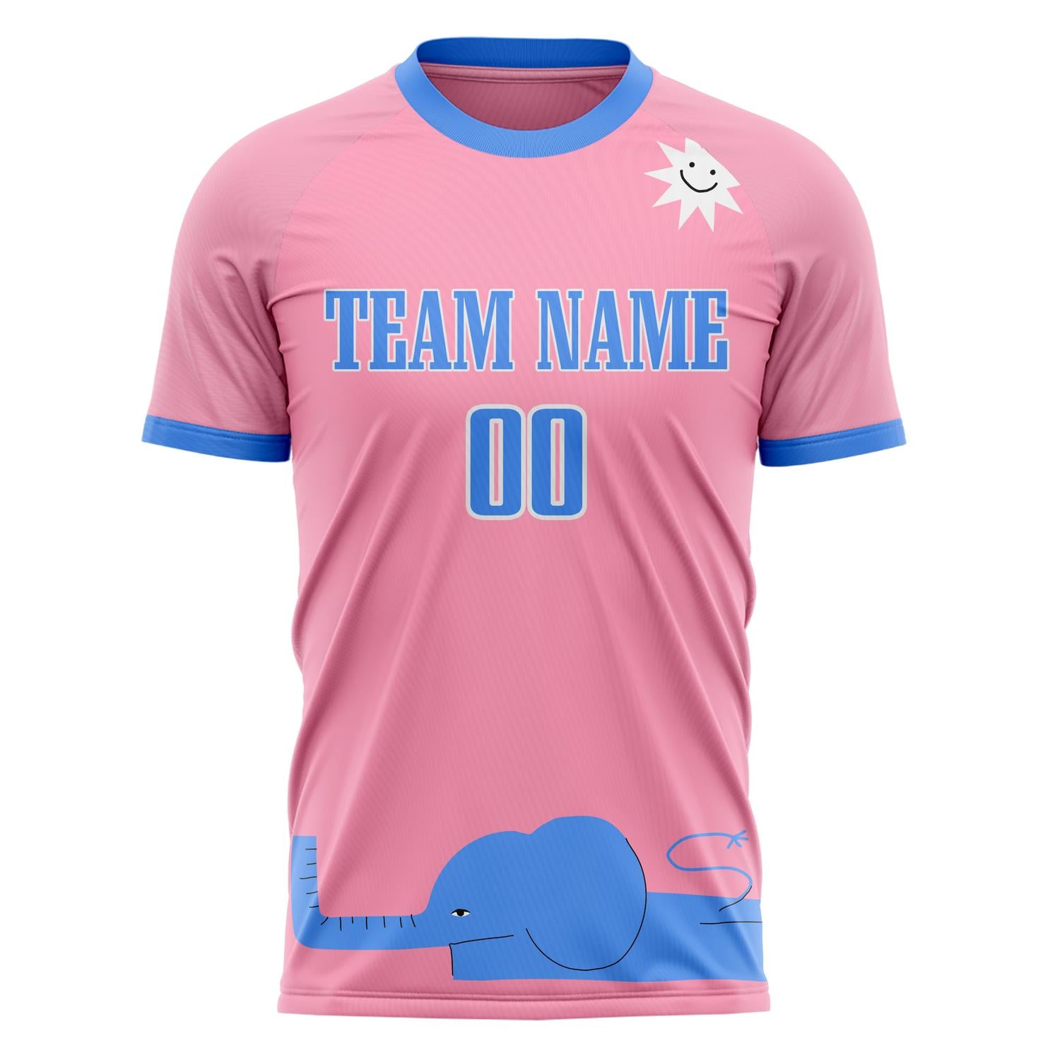 Custom Professional Pink Blue Elephants Soccer Jersey