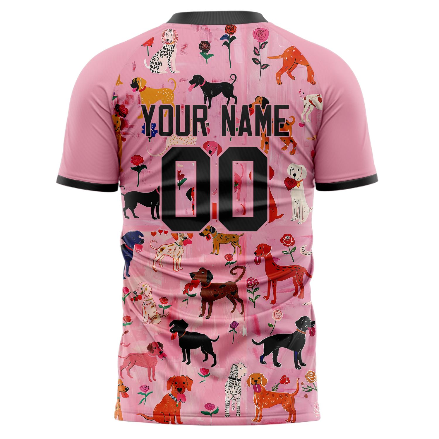 Custom Professional Pink Black Dogs Soccer Jersey