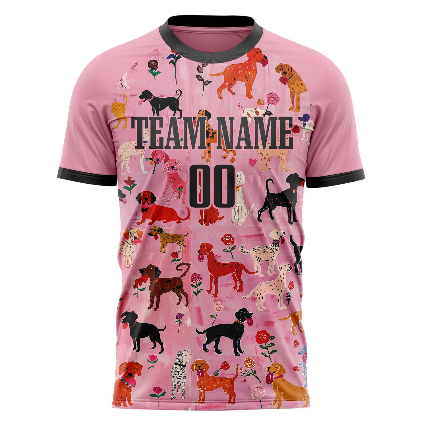 Custom Professional Pink Black Dogs Soccer Jersey