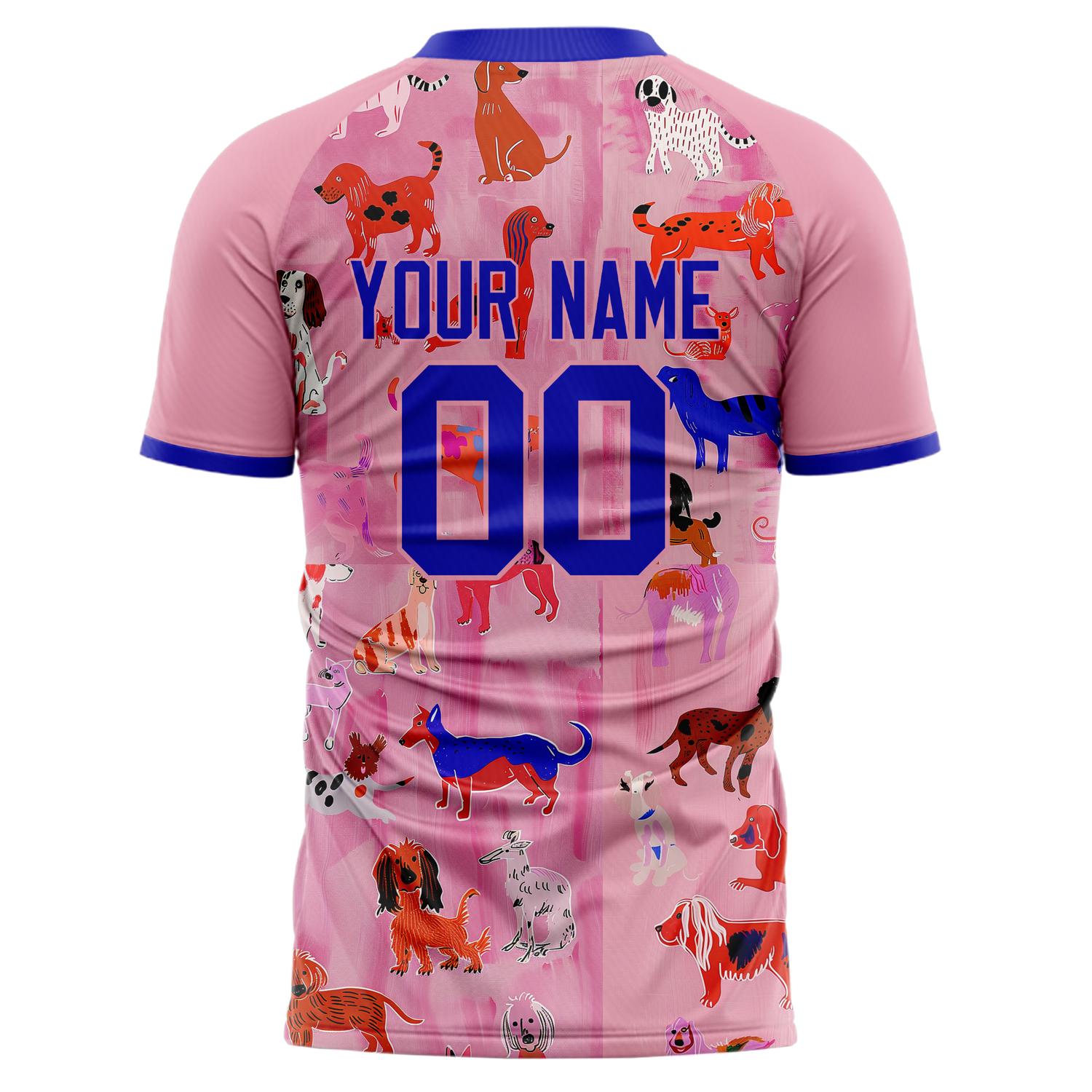 Custom Professional Pink Blue Dogs Soccer Jersey