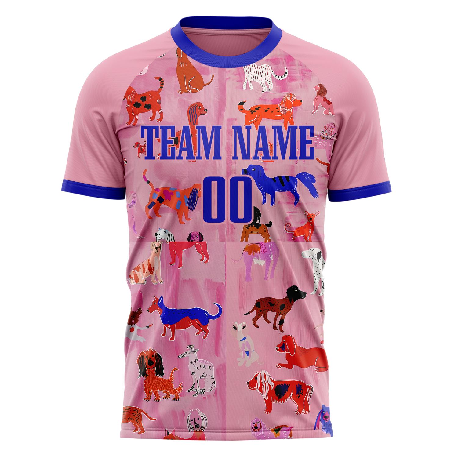 Custom Professional Pink Blue Dogs Soccer Jersey