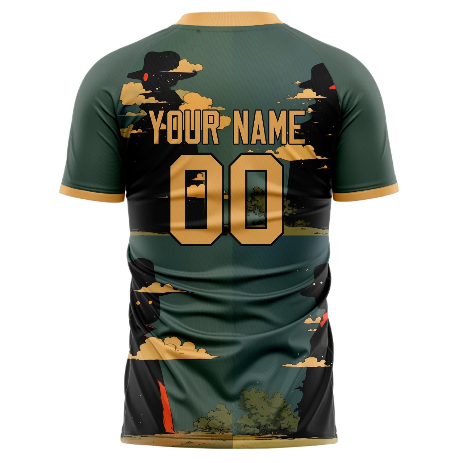 Custom Professional Green Black Landscape Soccer Jersey