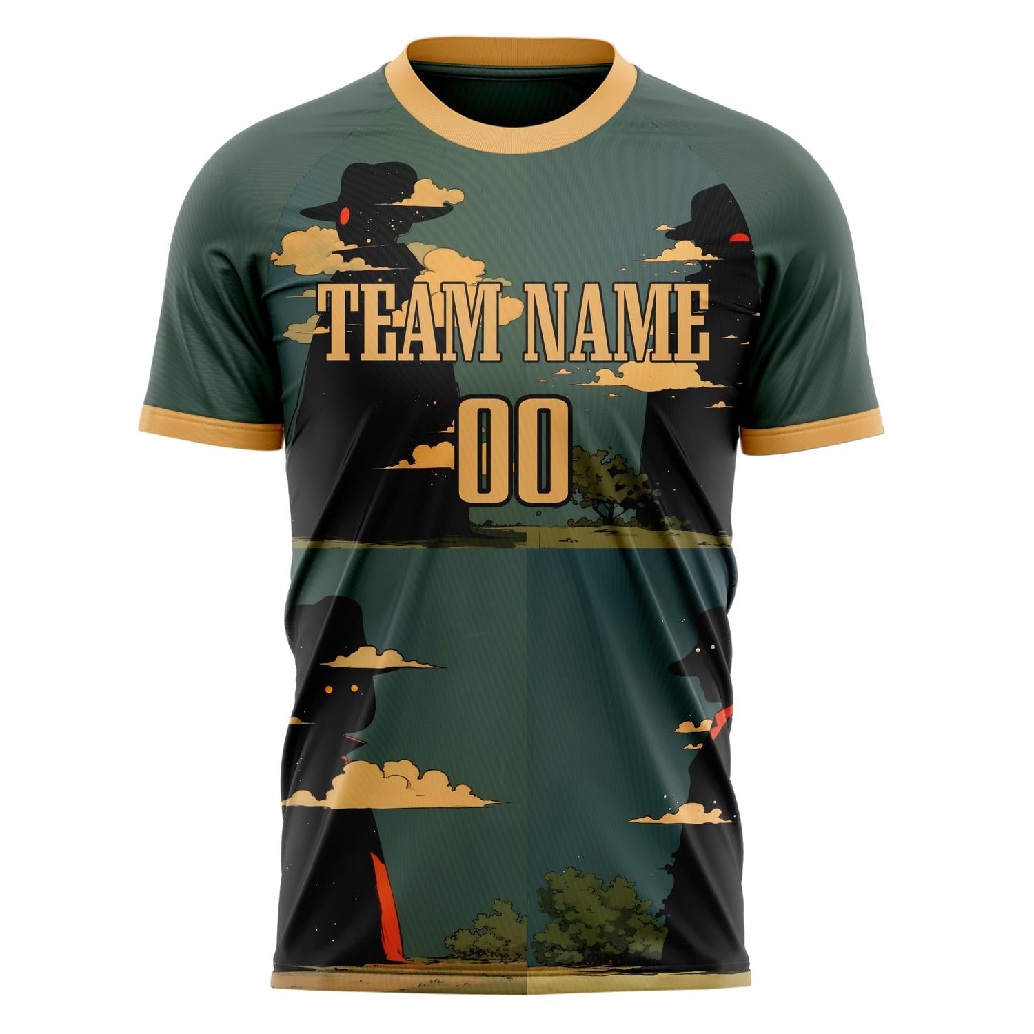 Custom Professional Green Black Landscape Soccer Jersey