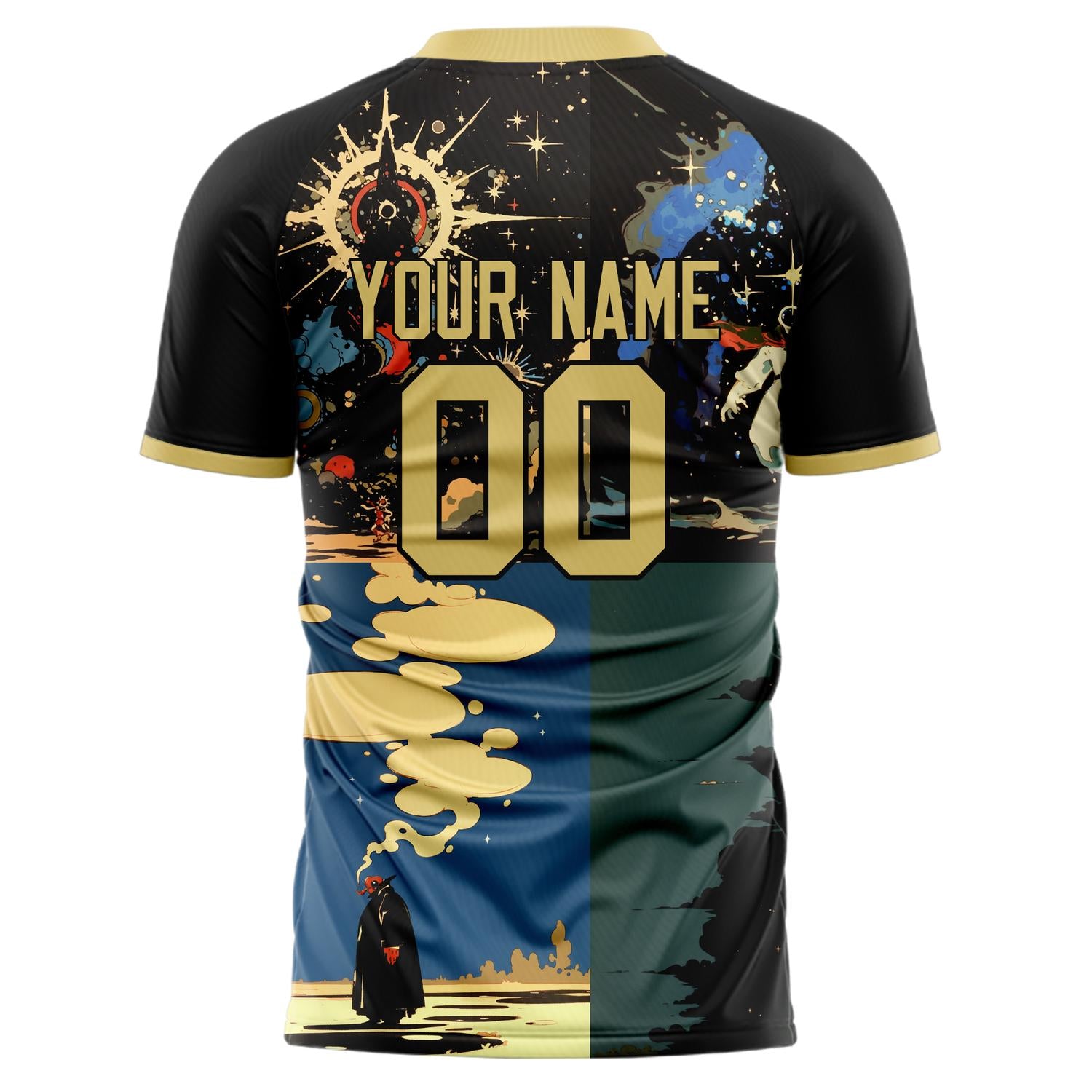Custom Professional Black Cream Fantasy Football Jersey