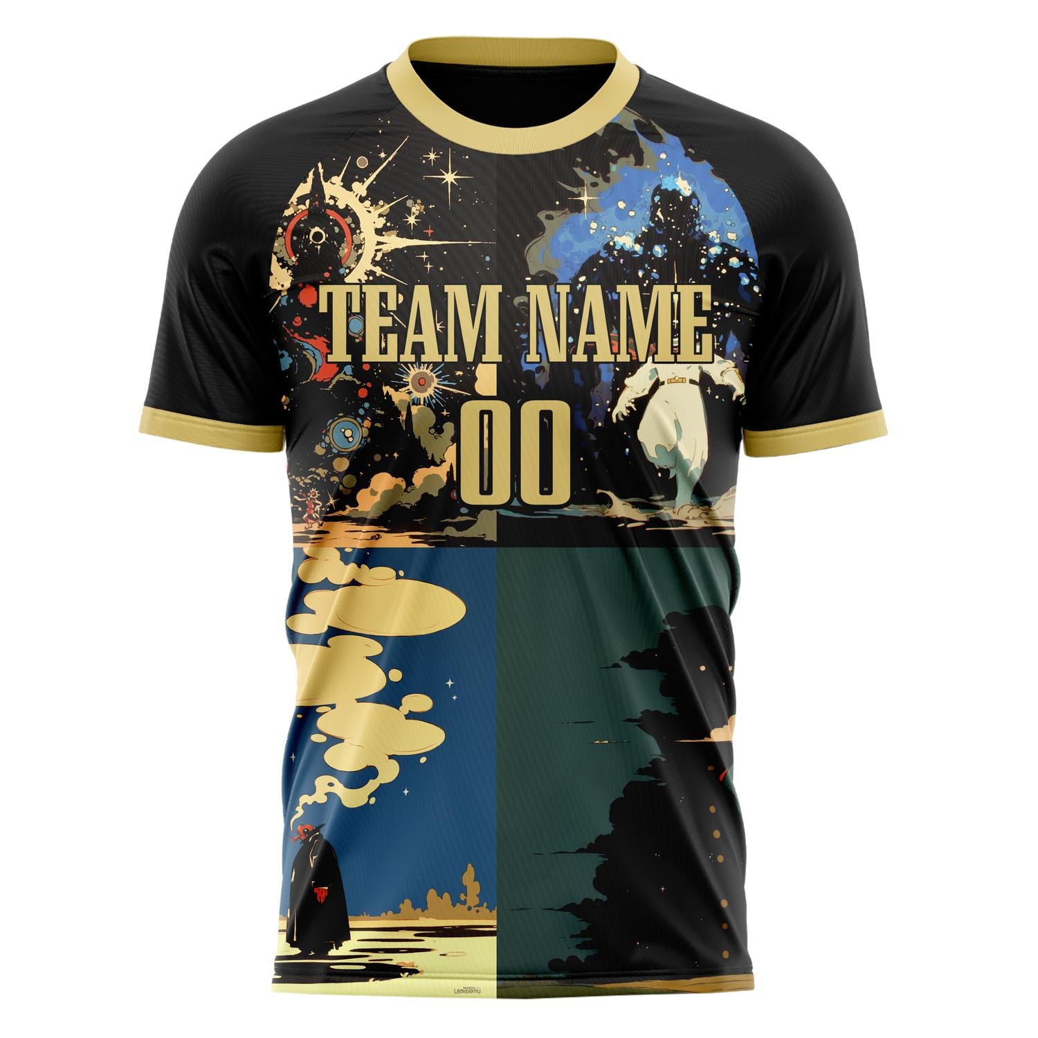 Custom Professional Black Cream Fantasy Football Jersey