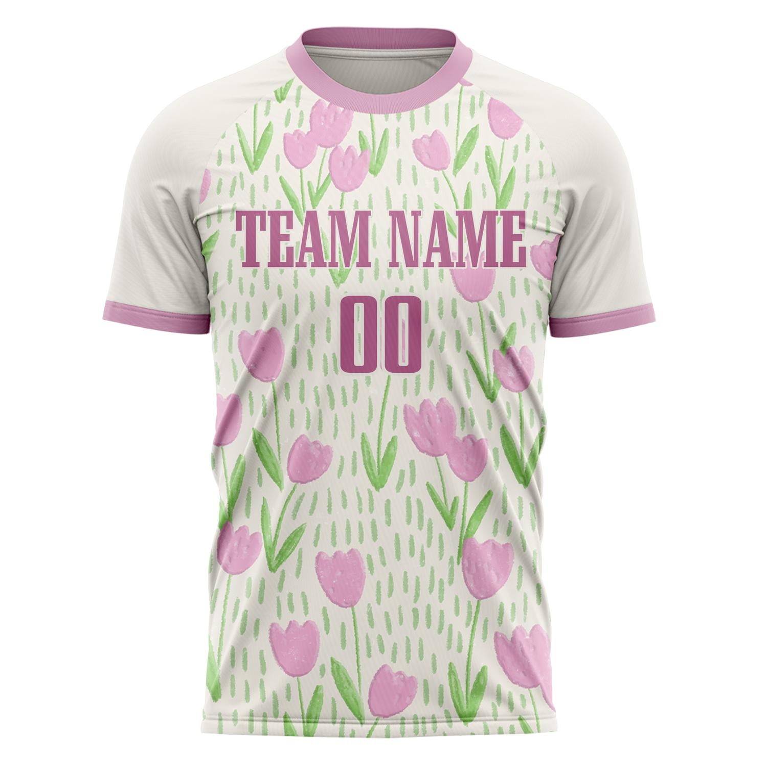 Custom Professional White Pink Tulips Soccer Jersey