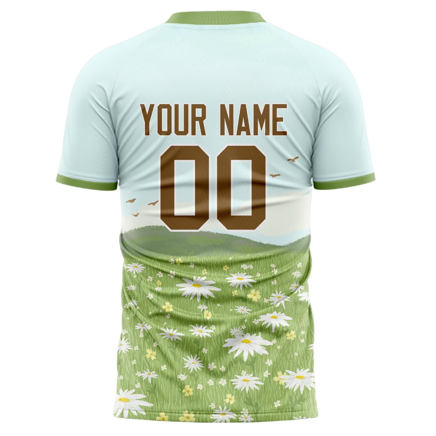 Custom Professional Blue Green Mountain Meadow Soccer Jersey