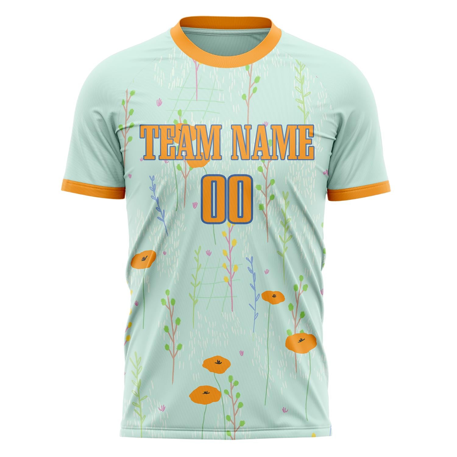 Custom Professional Blue Orange Wildflowers Soccer Jersey