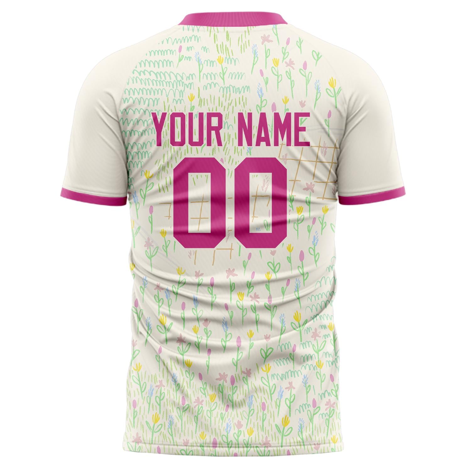 Custom Professional Cream Pink Meadow Soccer Jersey