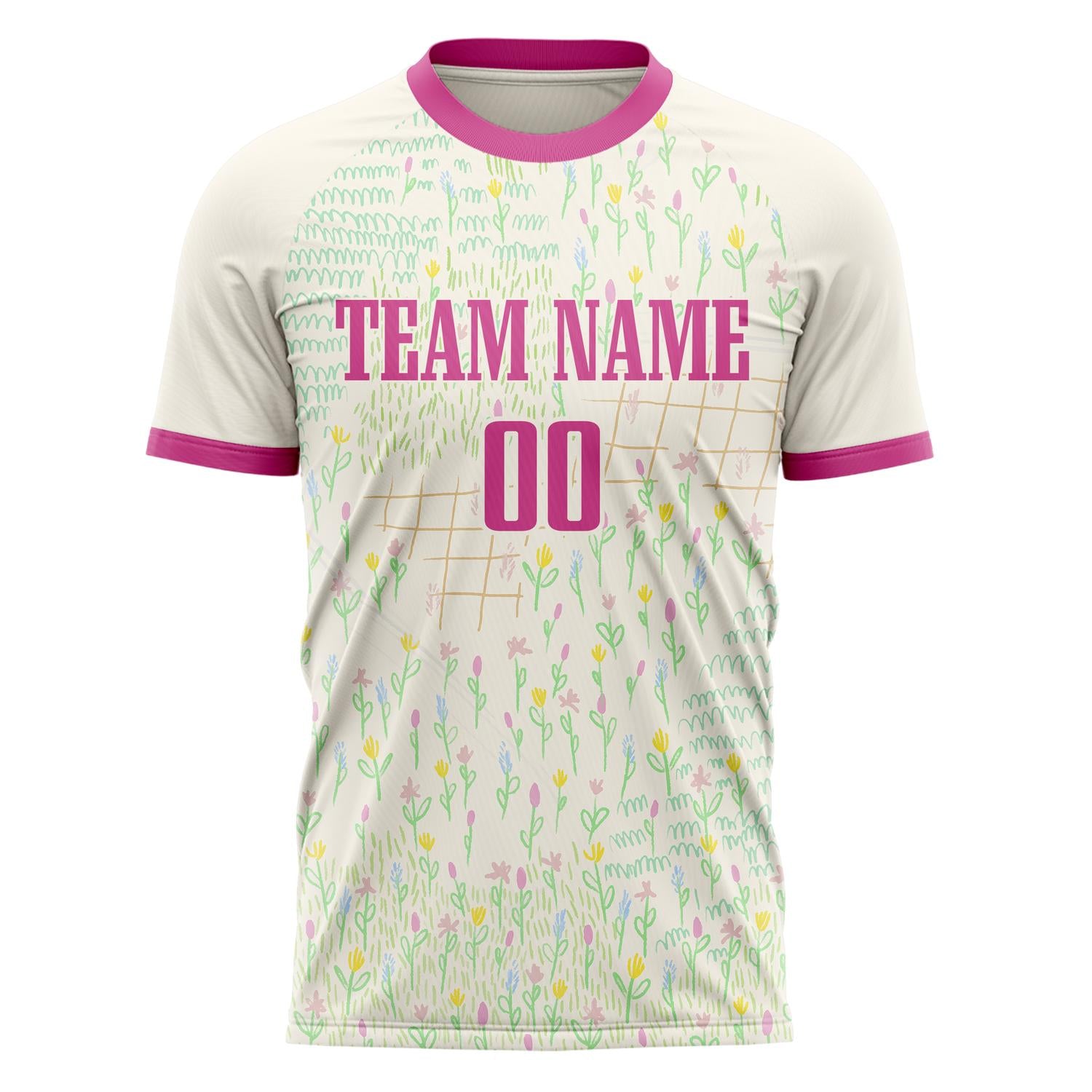 Custom Professional Cream Pink Meadow Soccer Jersey