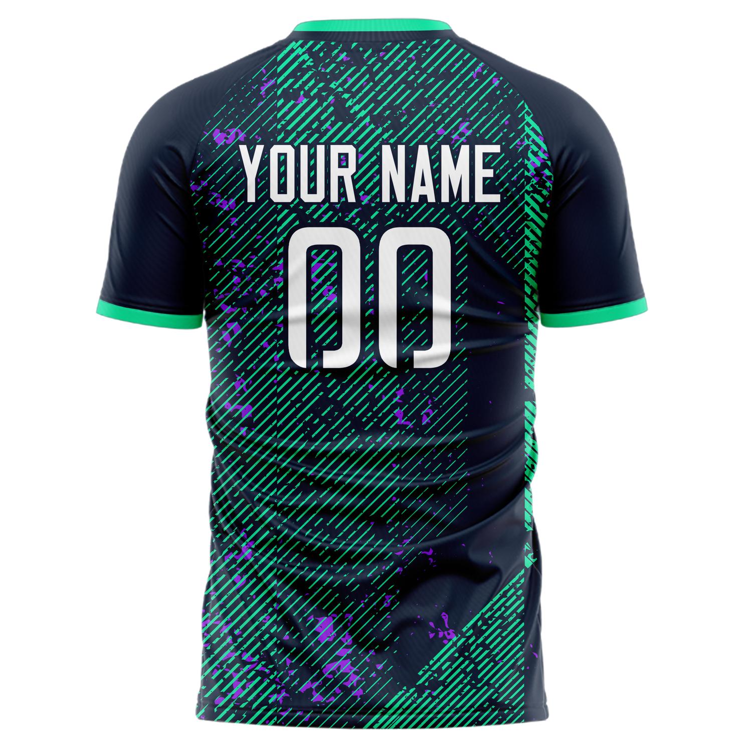 Custom Professional Navy Blue Teal Lines Soccer Jersey