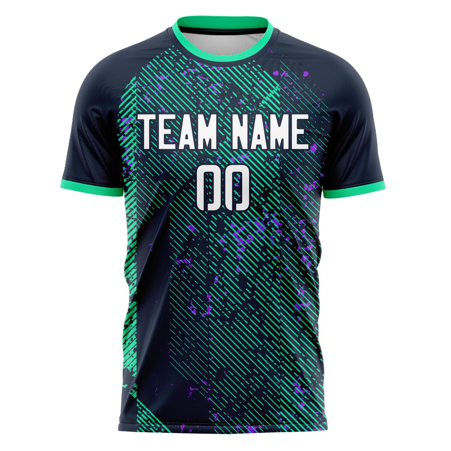 Custom Professional Navy Blue Teal Lines Soccer Jersey