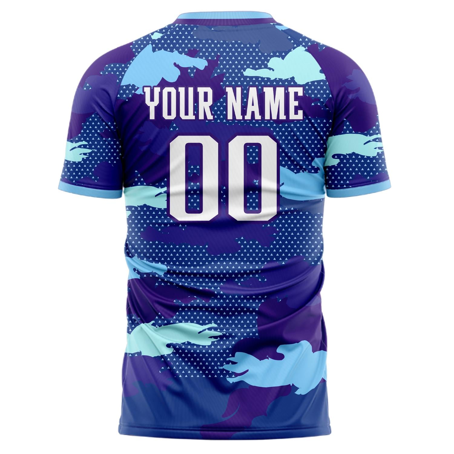Custom Professional Purple Light Blue Camo Soccer Jersey