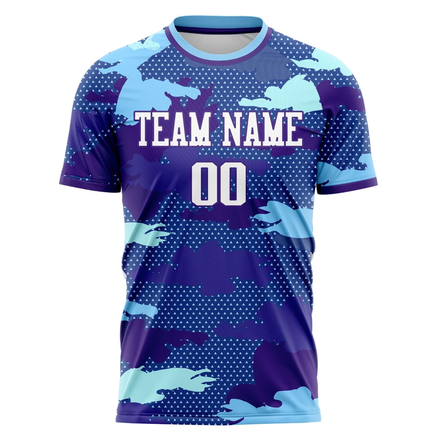 Custom Professional Purple Light Blue Camo Soccer Jersey