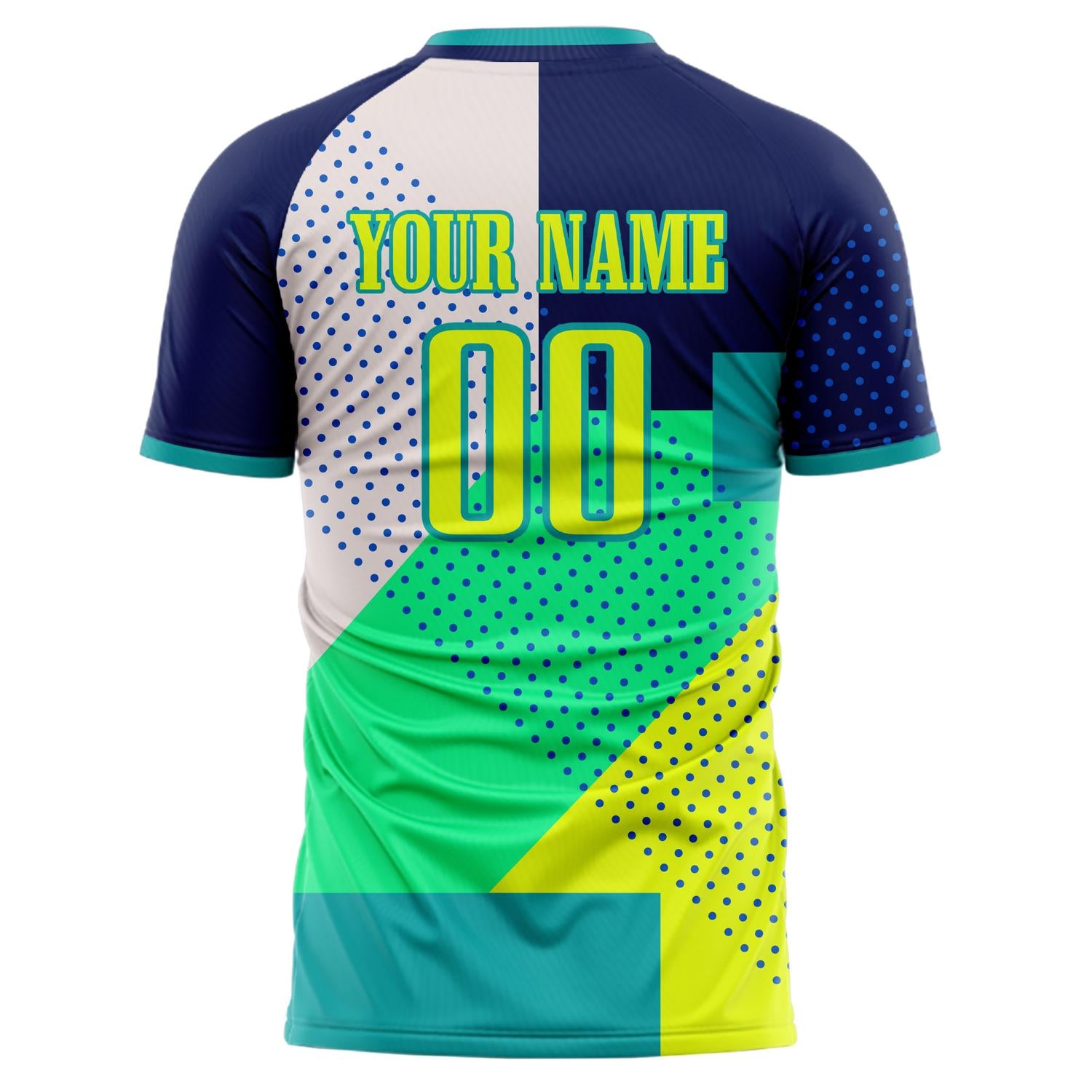 Custom Professional Navy Blue Teal Patchwork Soccer Jersey