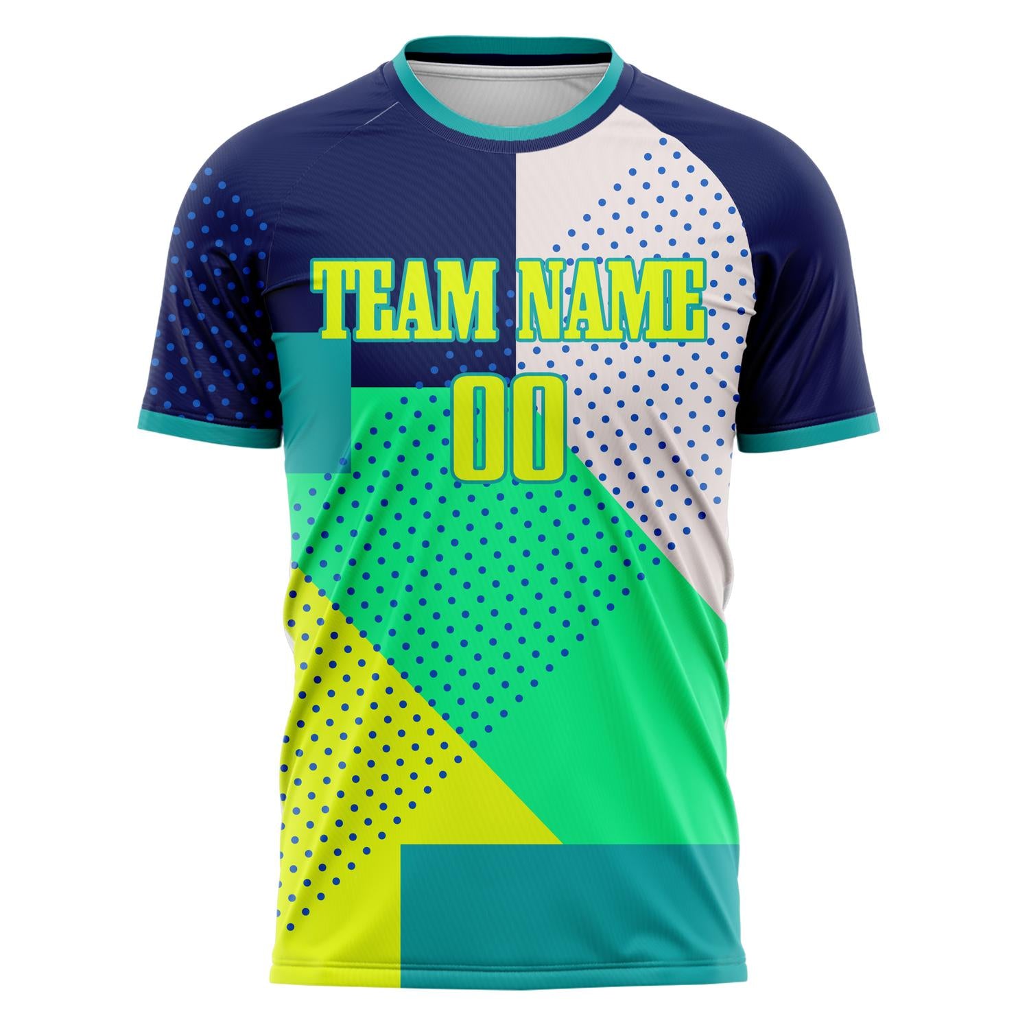 Custom Professional Navy Blue Teal Patchwork Soccer Jersey