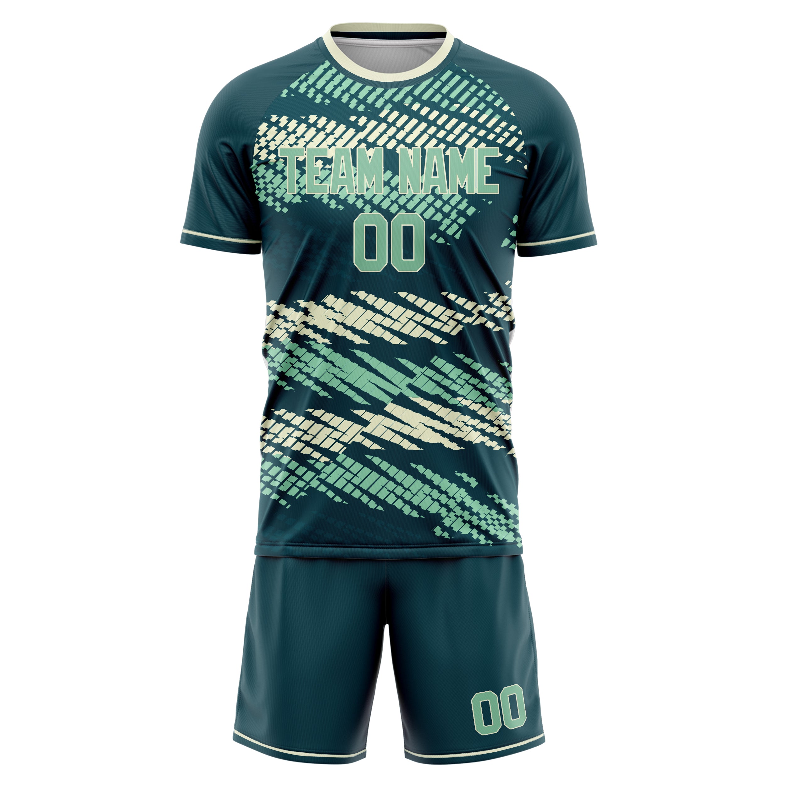 Custom Professional Blue Green Cream Football Jersey Set