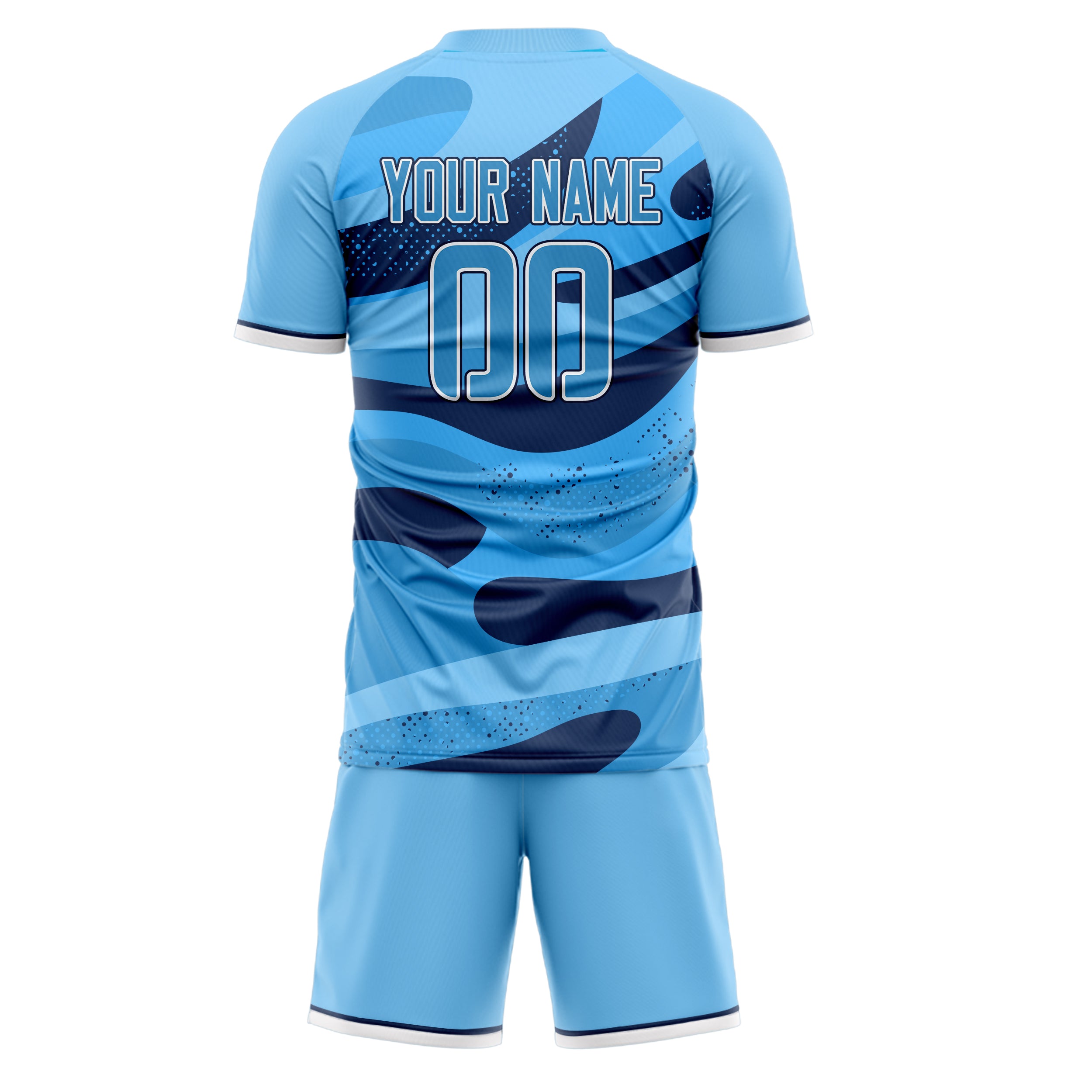 Maßgeschneidertes Professionelles Hellblau Marineblau Fußballtrikot-Set