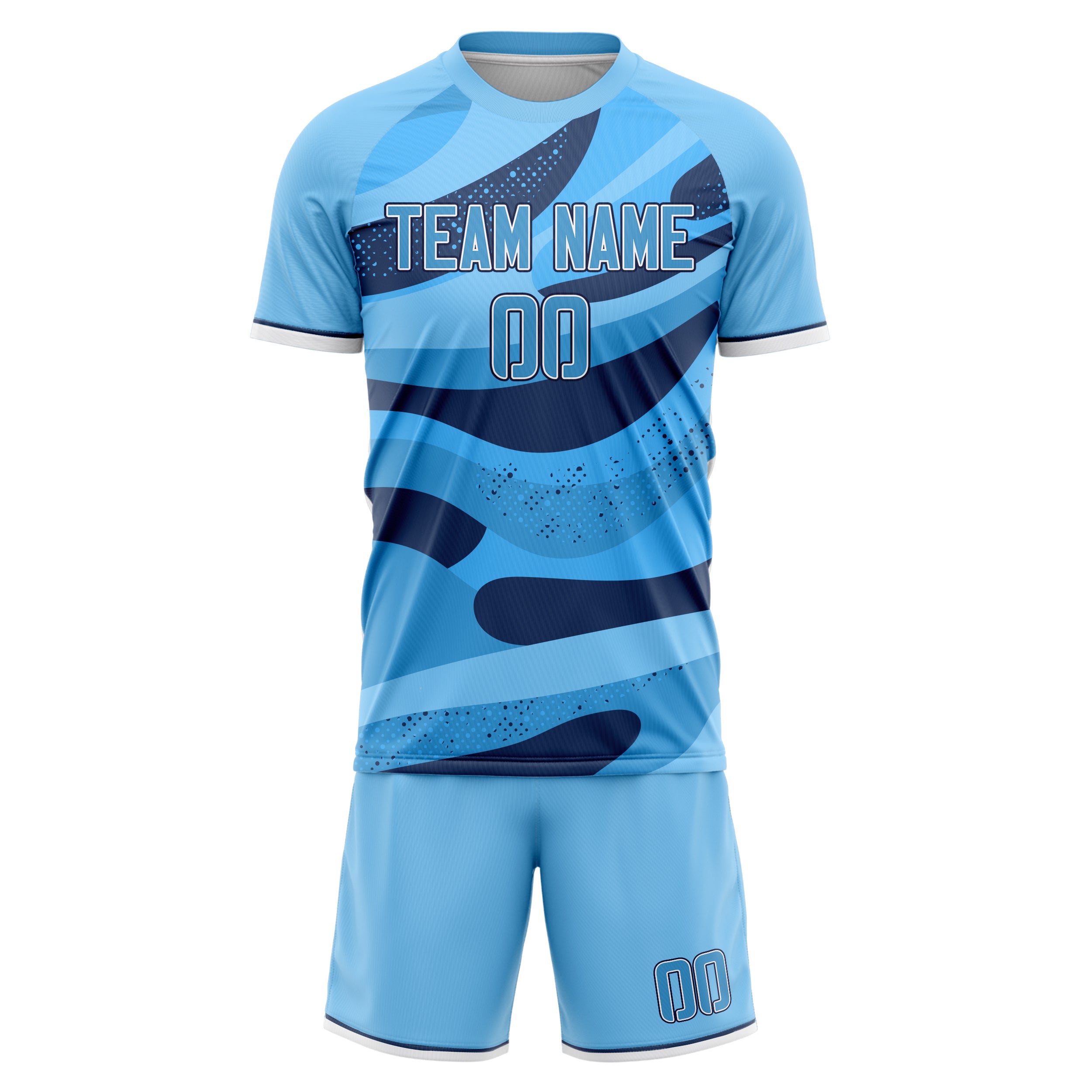 Custom Professional Light Blue Navy Blue Soccer Jersey Set