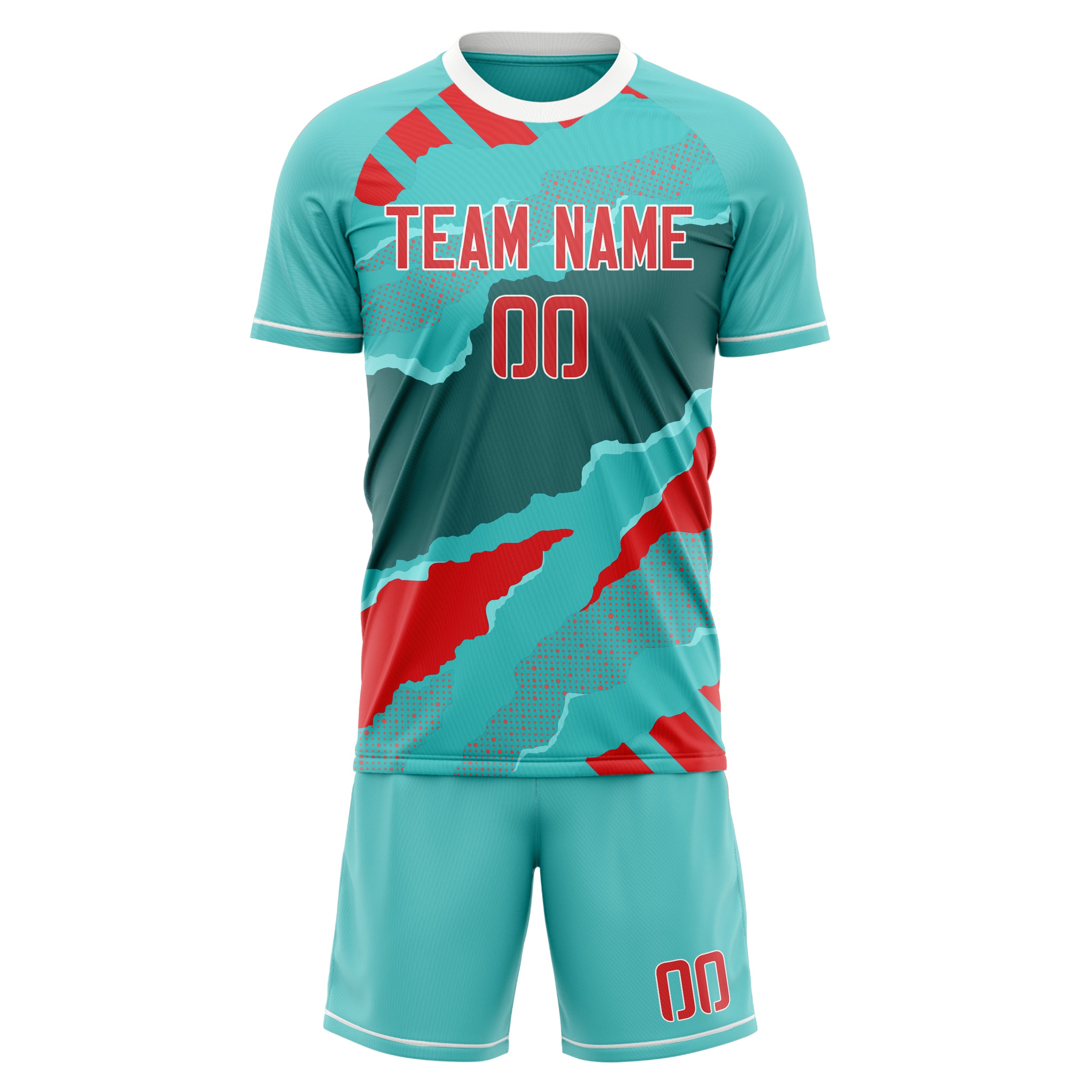 Custom Professional Teal Red Soccer Jersey Set