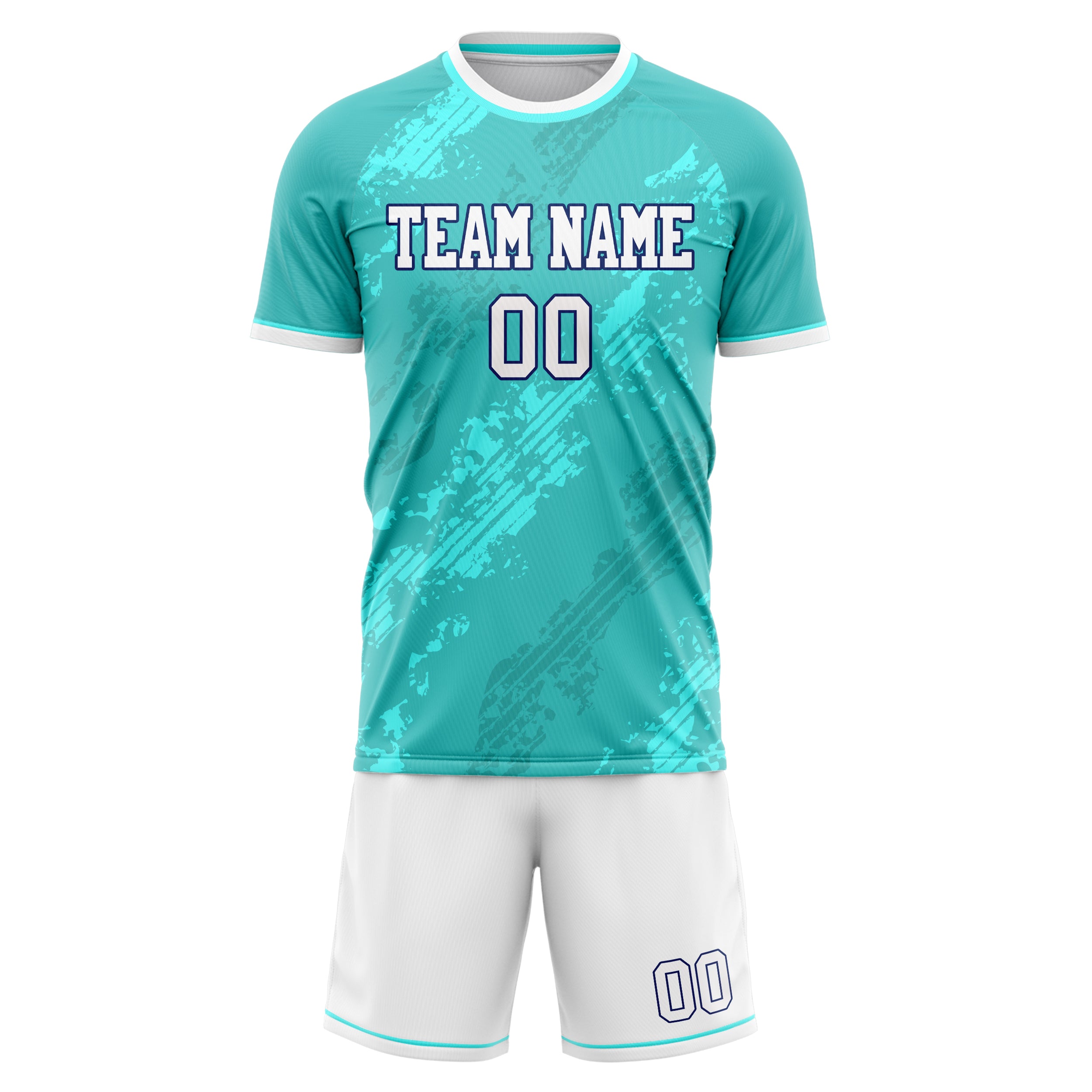 Custom Professional Teal White Soccer Jersey Set