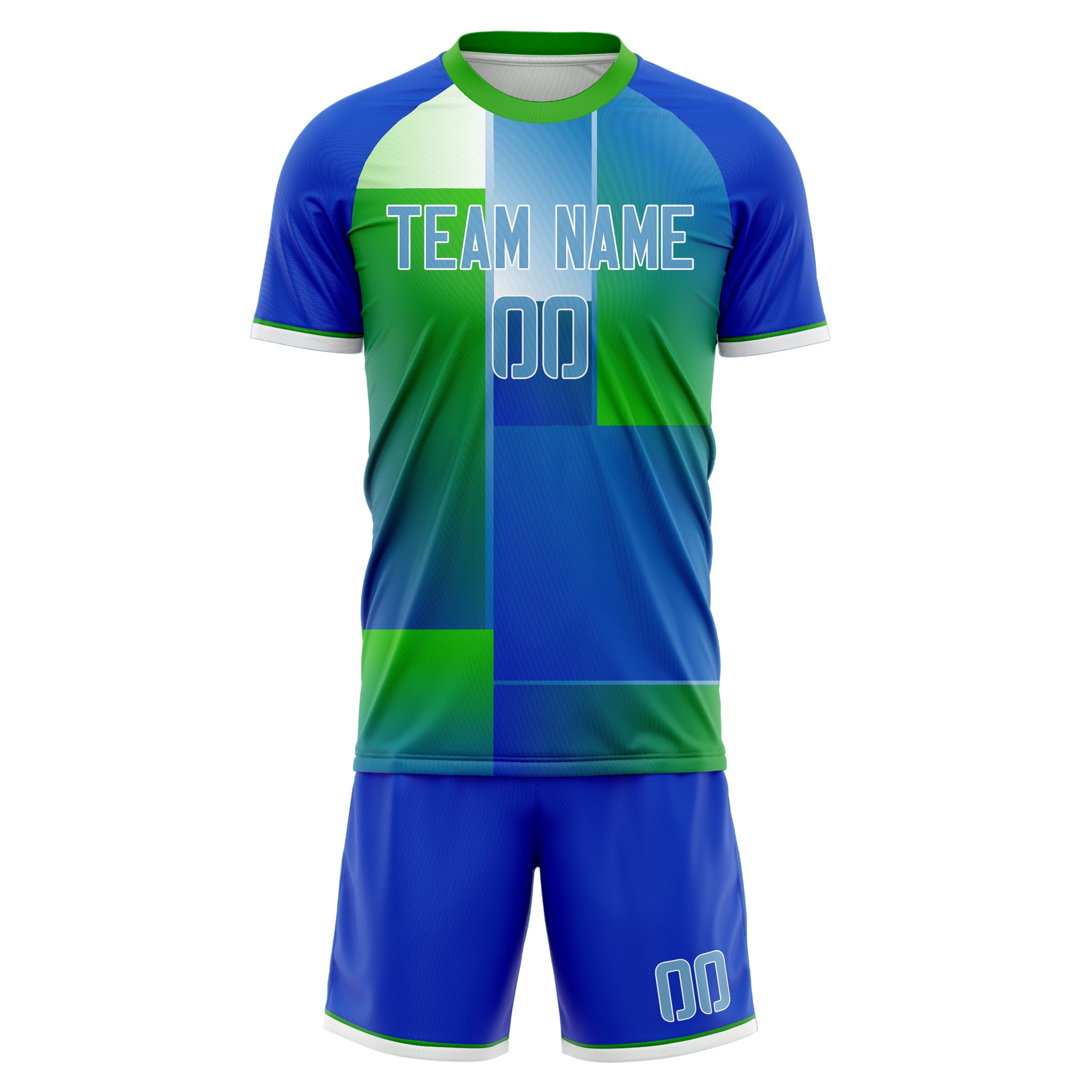 Custom Professional Kelly Green Blue Soccer Jersey Set