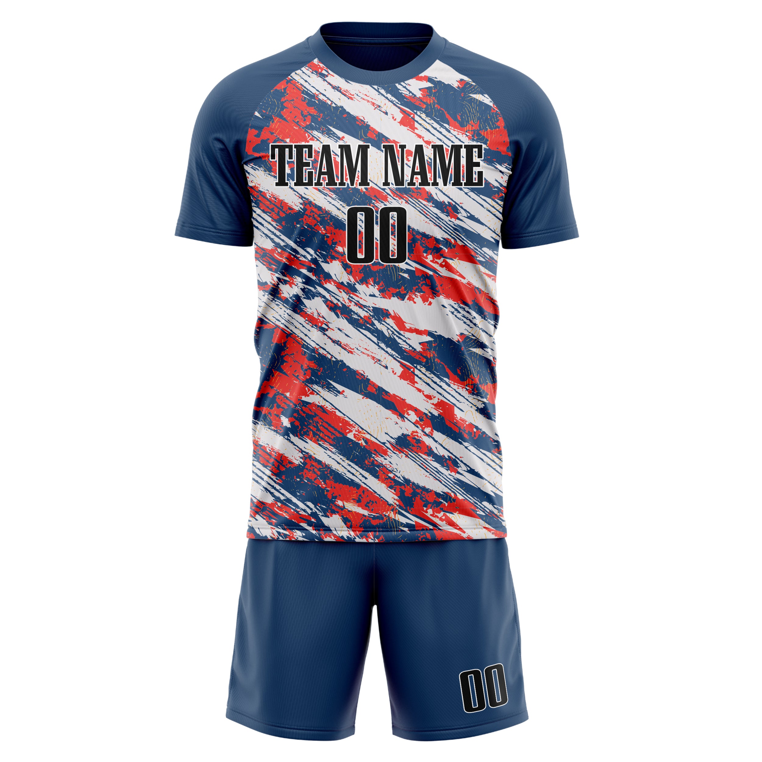 Custom Professional Red Navy Blue Soccer Jersey Set