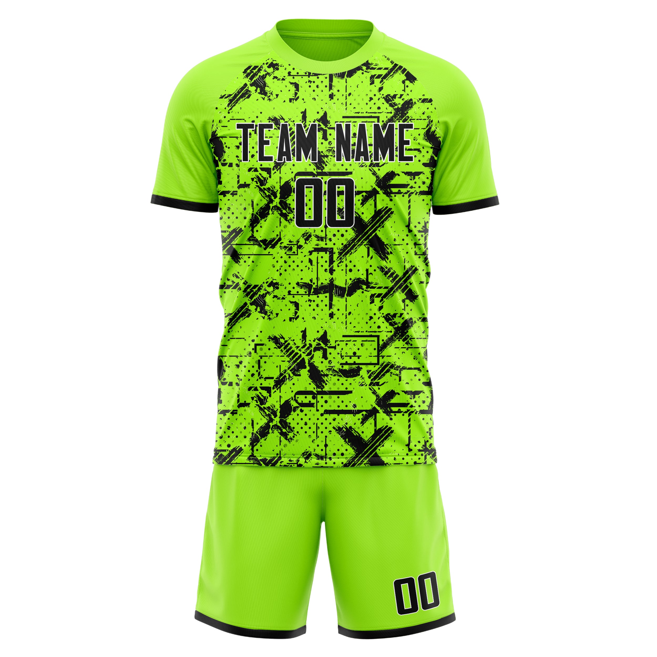 Custom Professional Neon Green Black Soccer Jersey Set