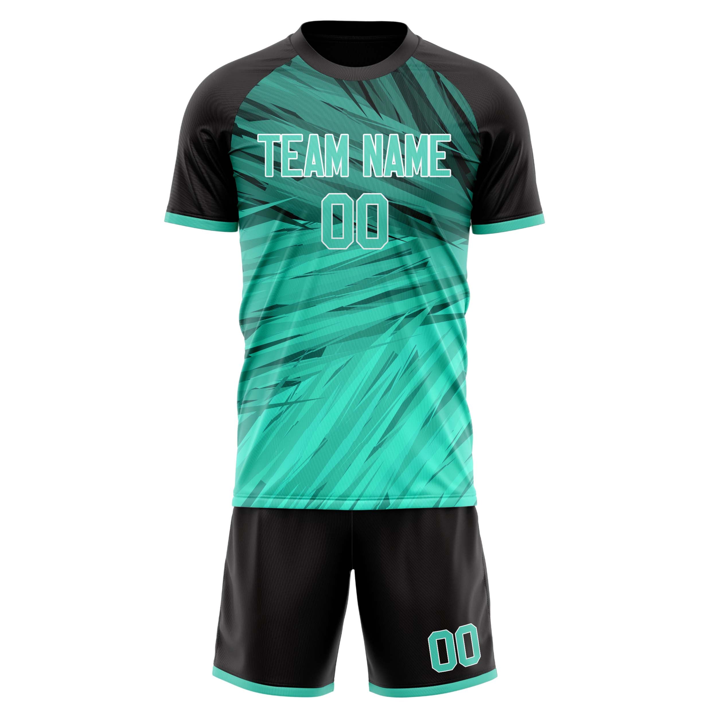 Custom Professional Teal Black Soccer Jersey Set