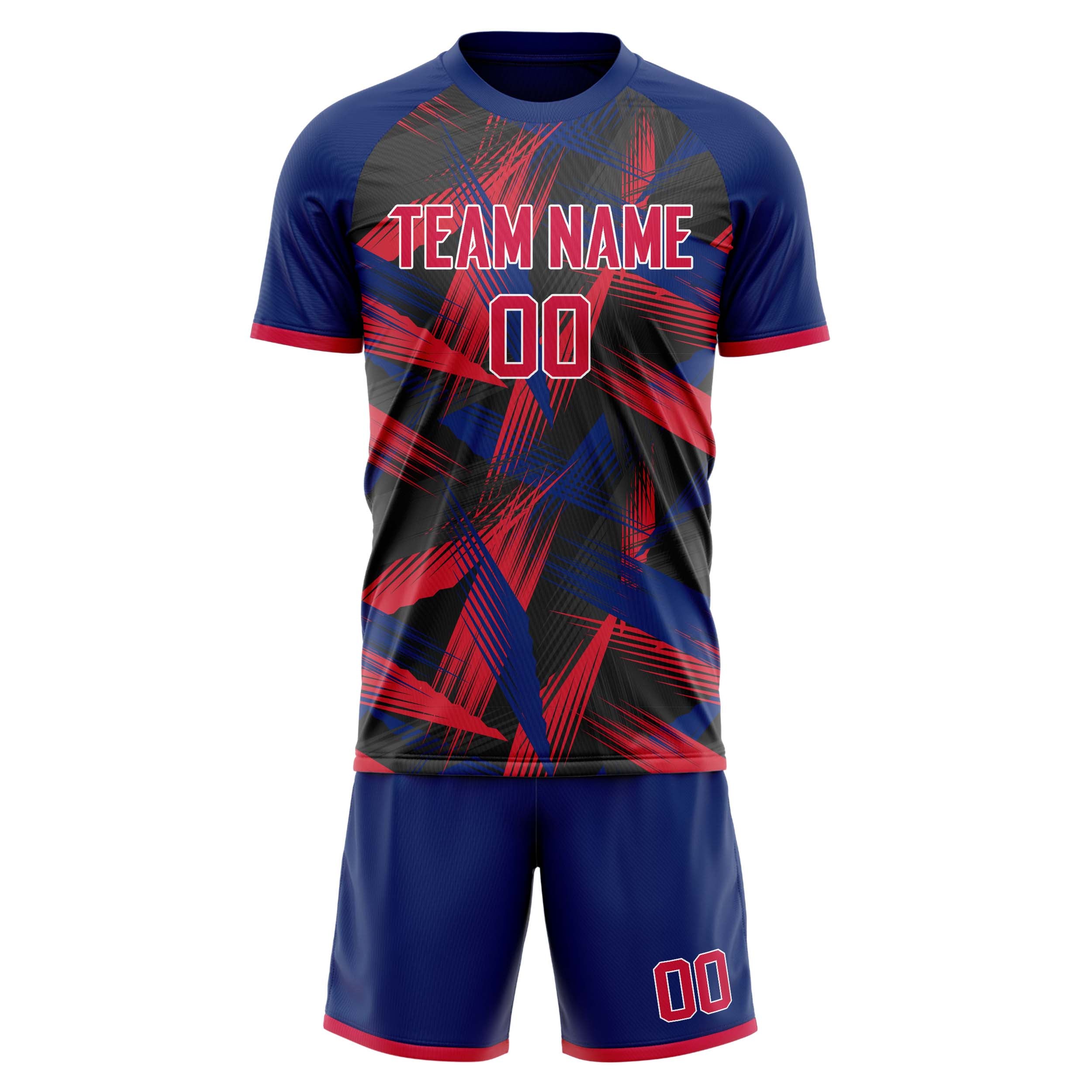 Custom Professional Red Navy Blue Soccer Jersey Set
