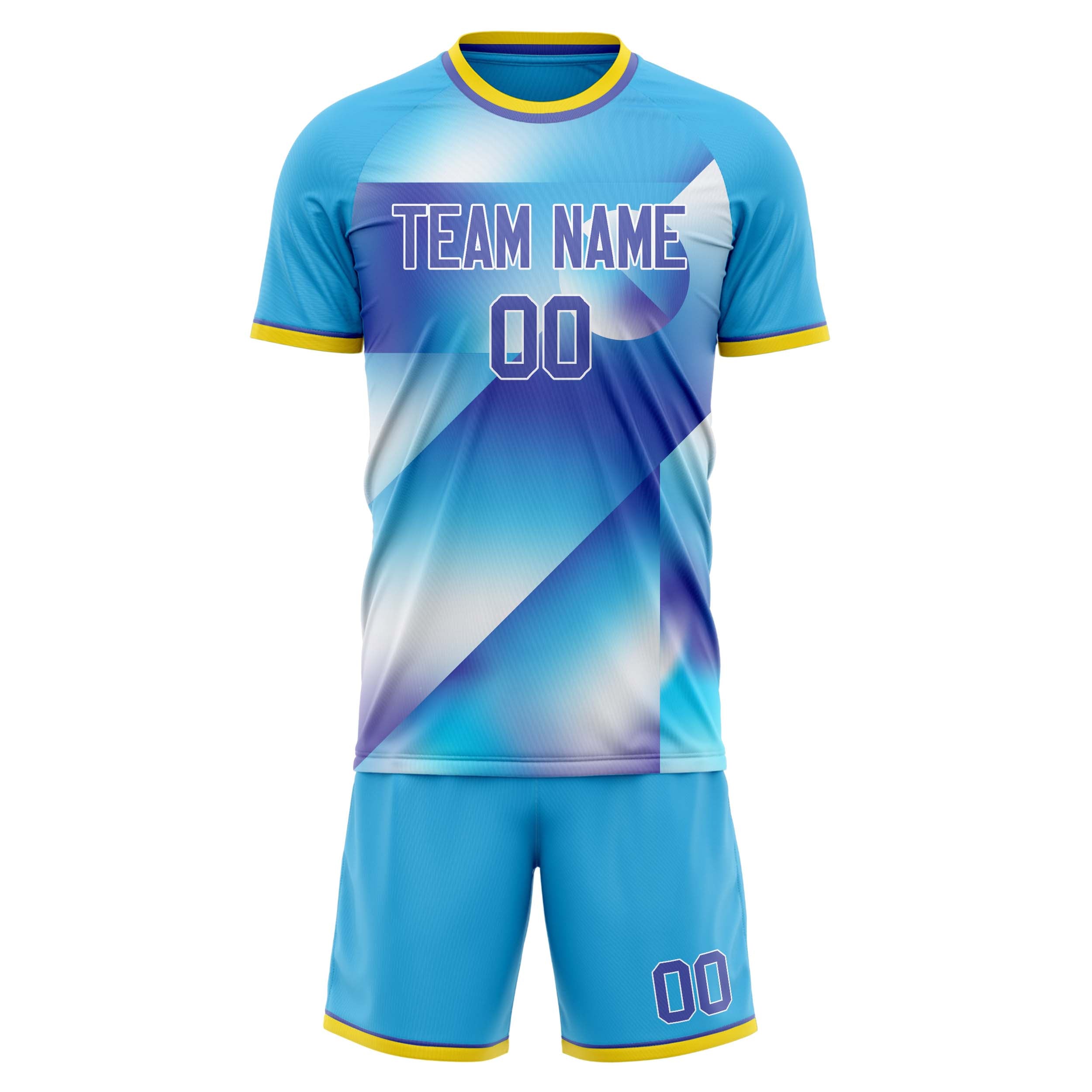 Custom Professional Light Blue Purple Soccer Jersey Set