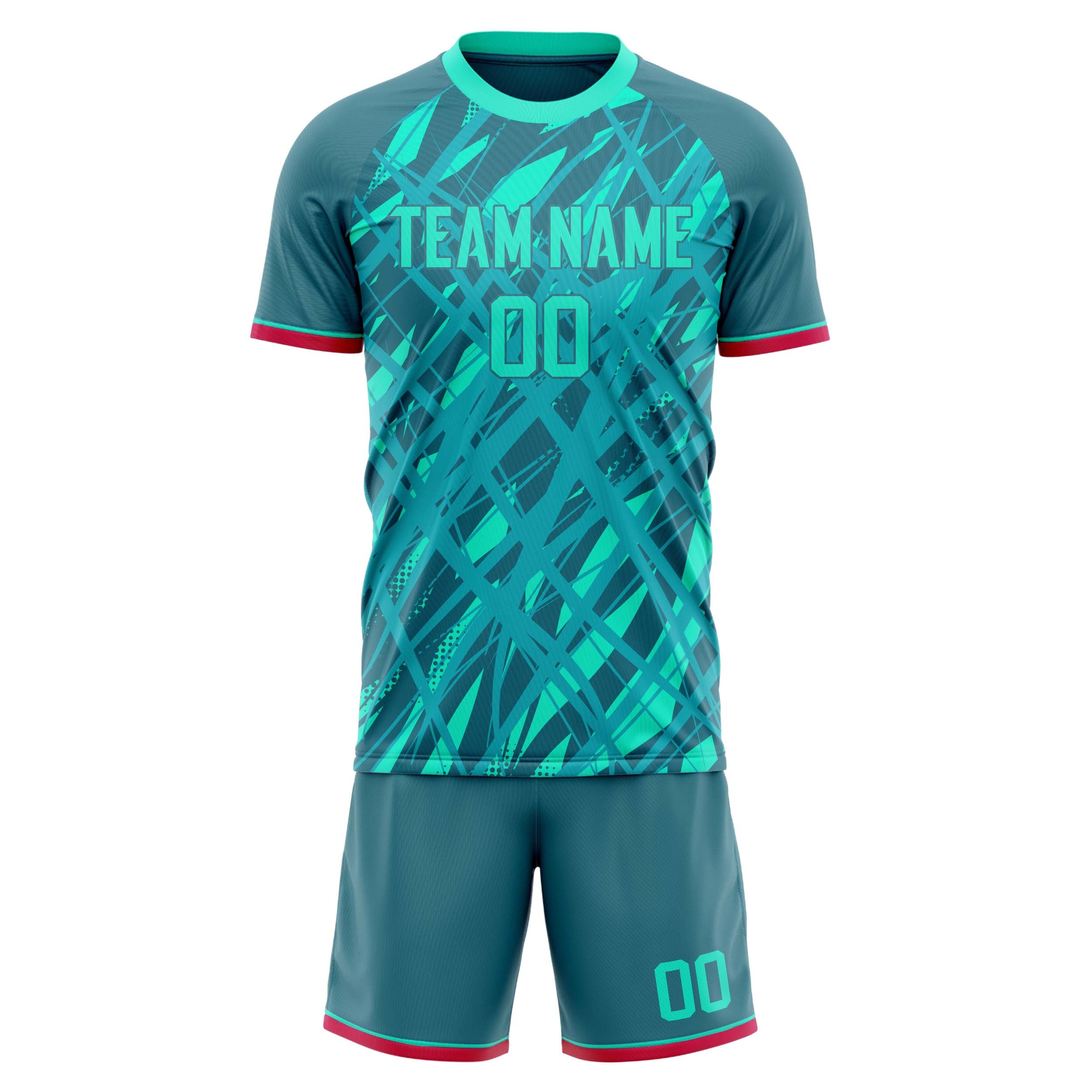 Custom Professional Teal Red Soccer Jersey Set