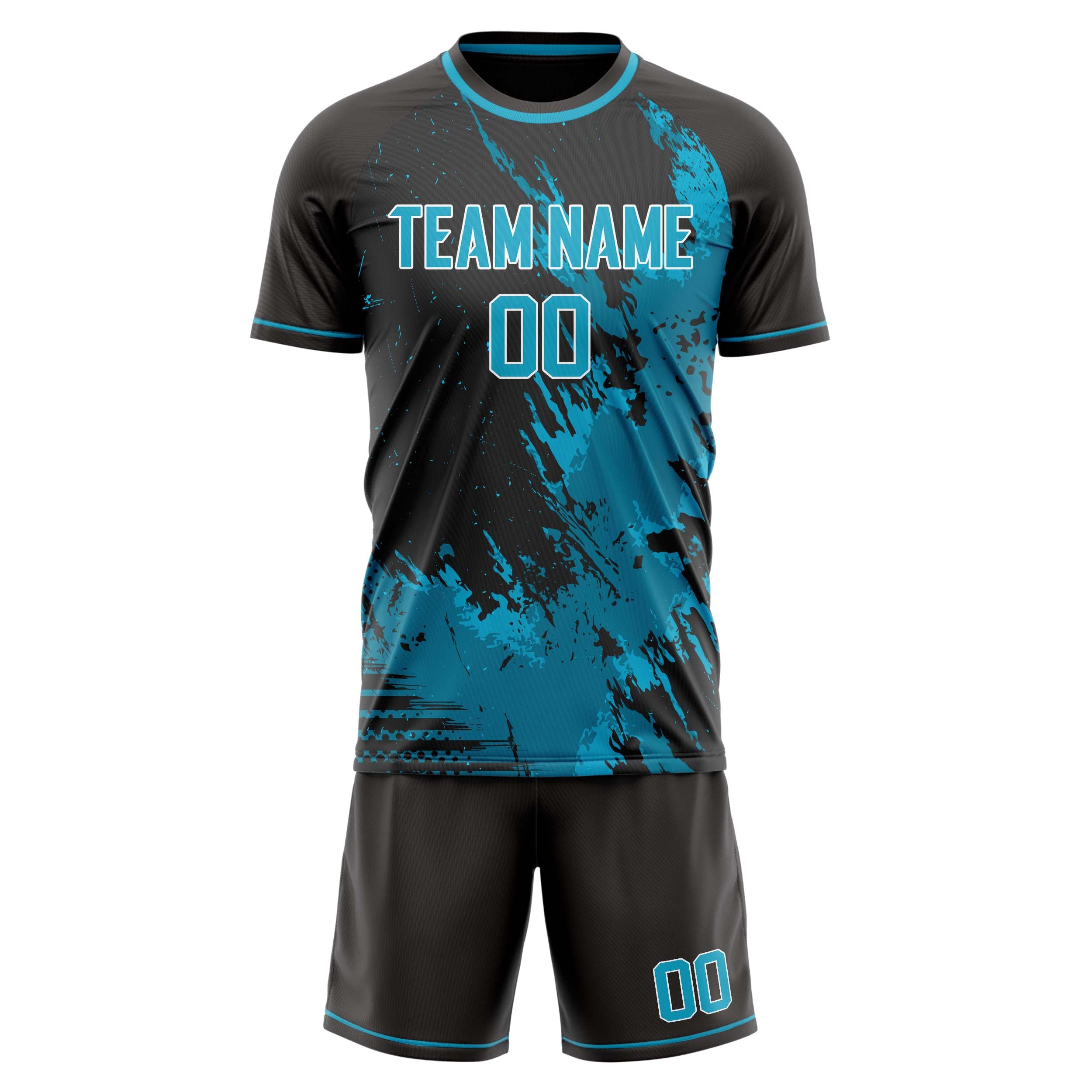 Custom Professional Teal Black Soccer Jersey Set