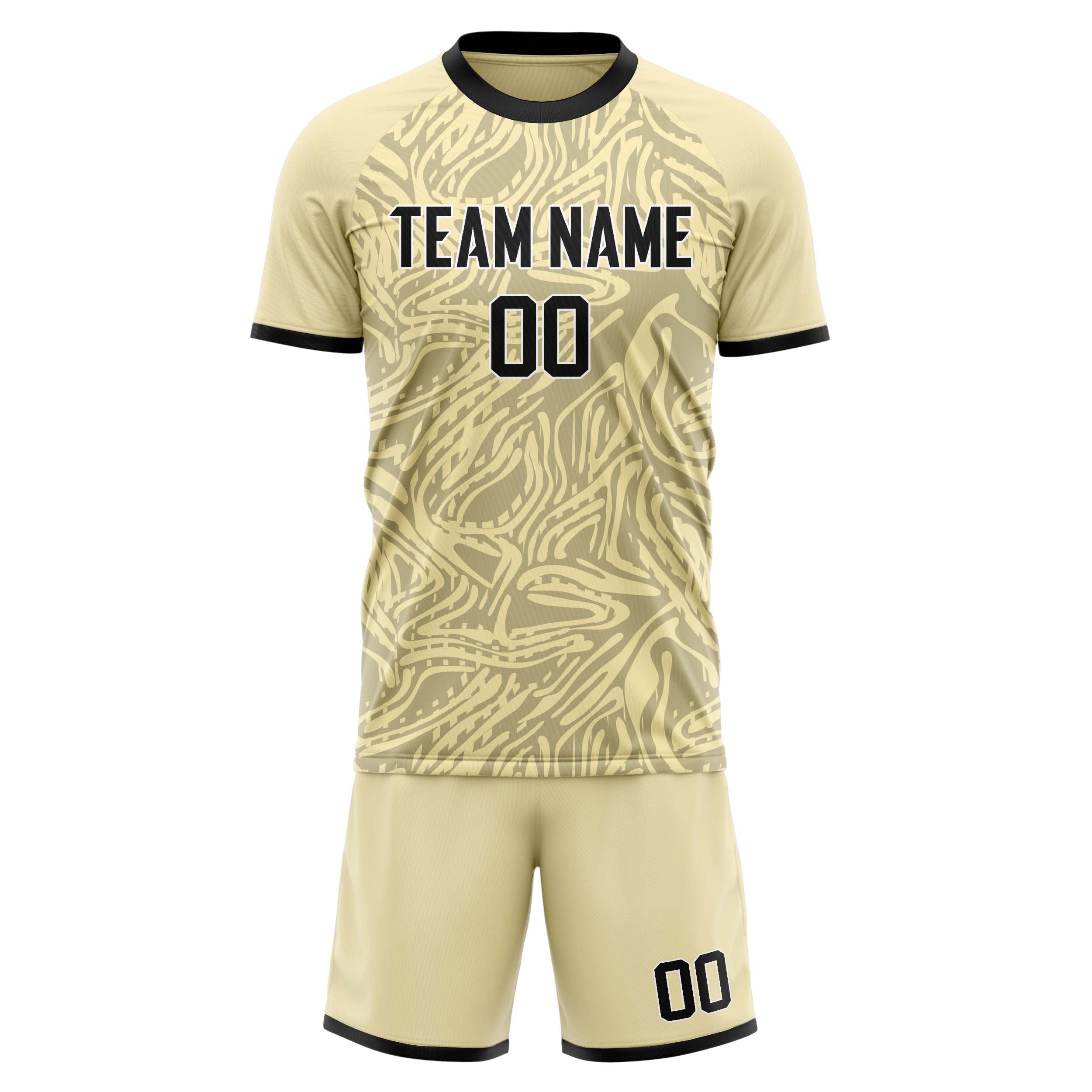 Custom Professional Cream Black Football Jersey Set